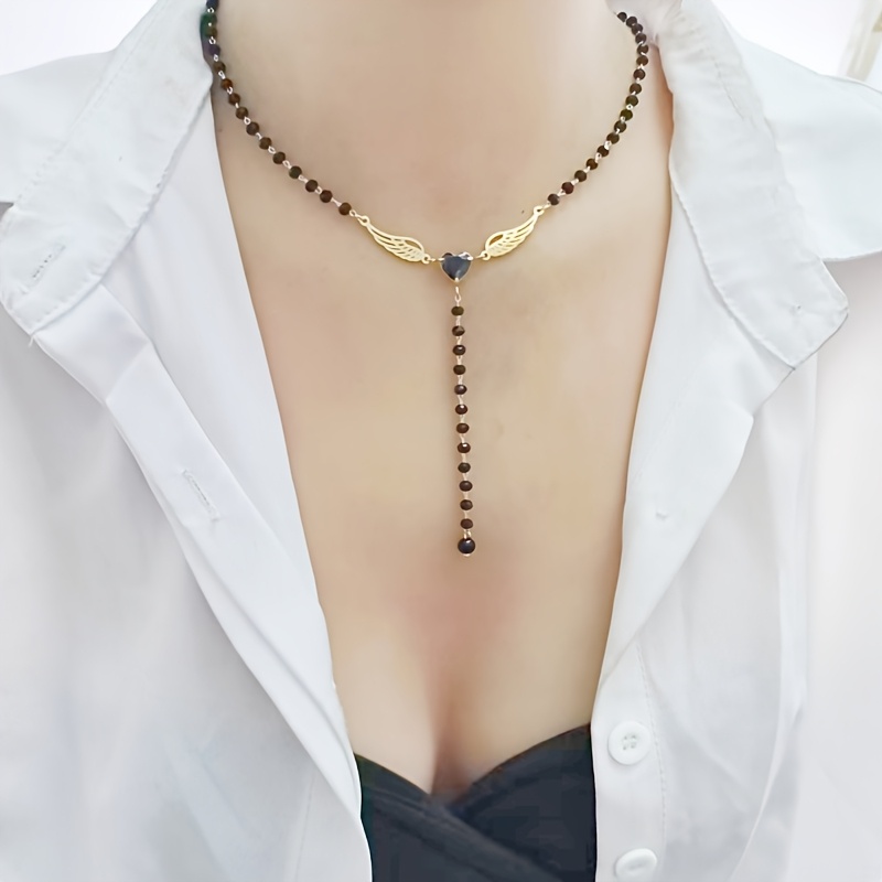 Gold-Plated Heart-Shaped Y-Shaped Necklace for Women