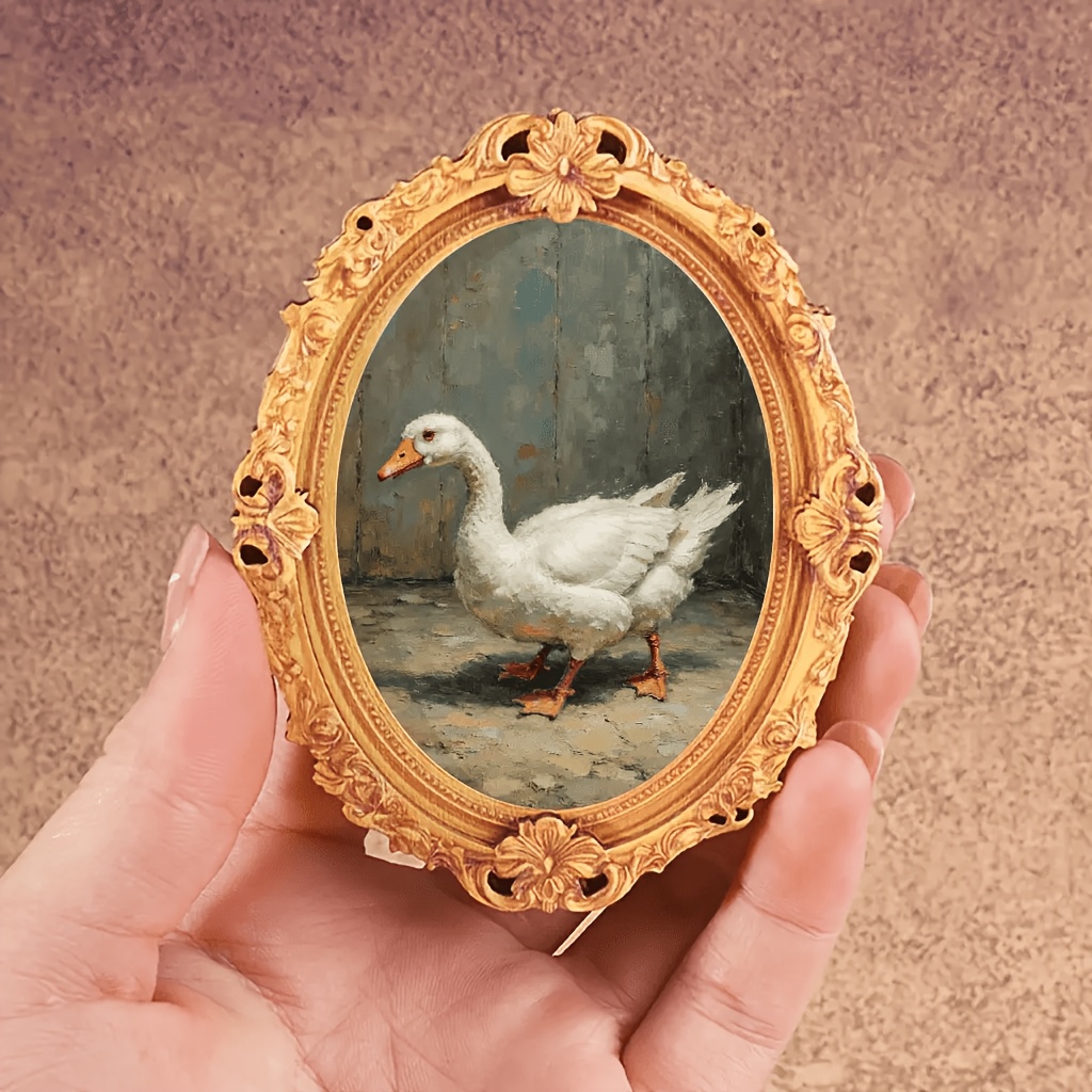 TEMU 1pc Vintage Oval Wooden Photo Frame Magnet, Vintage Kitchen Decorative Ornament, Thick Oil Painting Of A With , Serenely Standing In A Corner