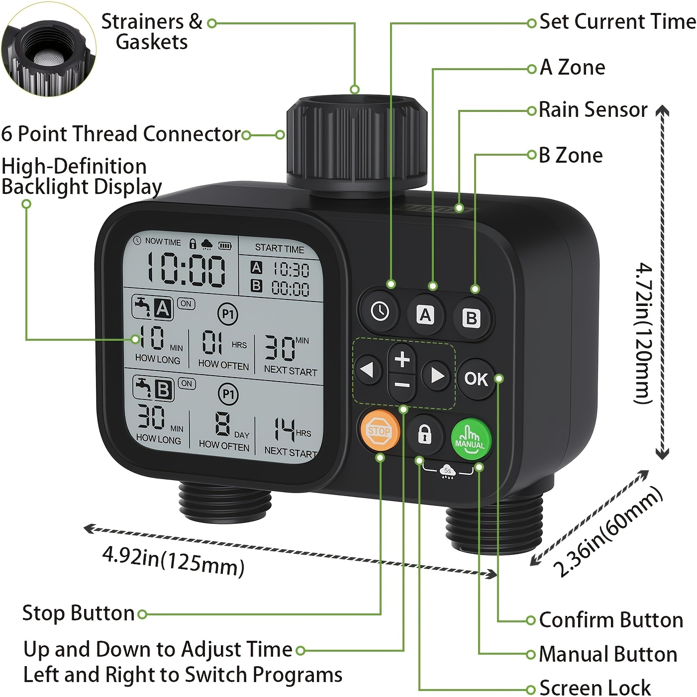 TEMU 1 Smart 2-zone Irrigation Controller, Electronic Watering Timer, Suitable For Garden, Lawn, Vegetables, Swimming Pool - Plastic, Battery-powered