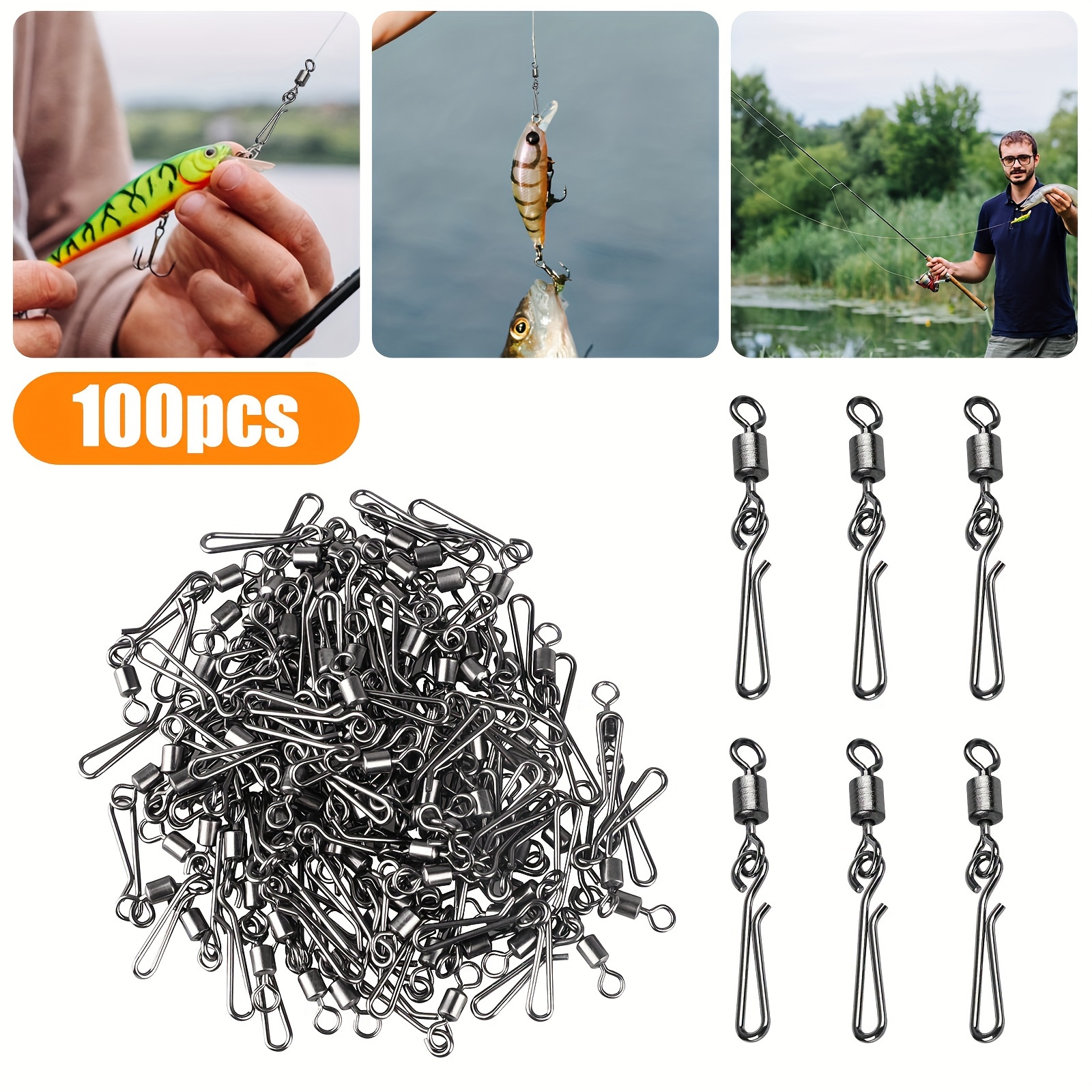 

100pcs Fishing Swivels, Ball Bearing Fishing Clamps, With Fast Stainless Steel Connector Tackle