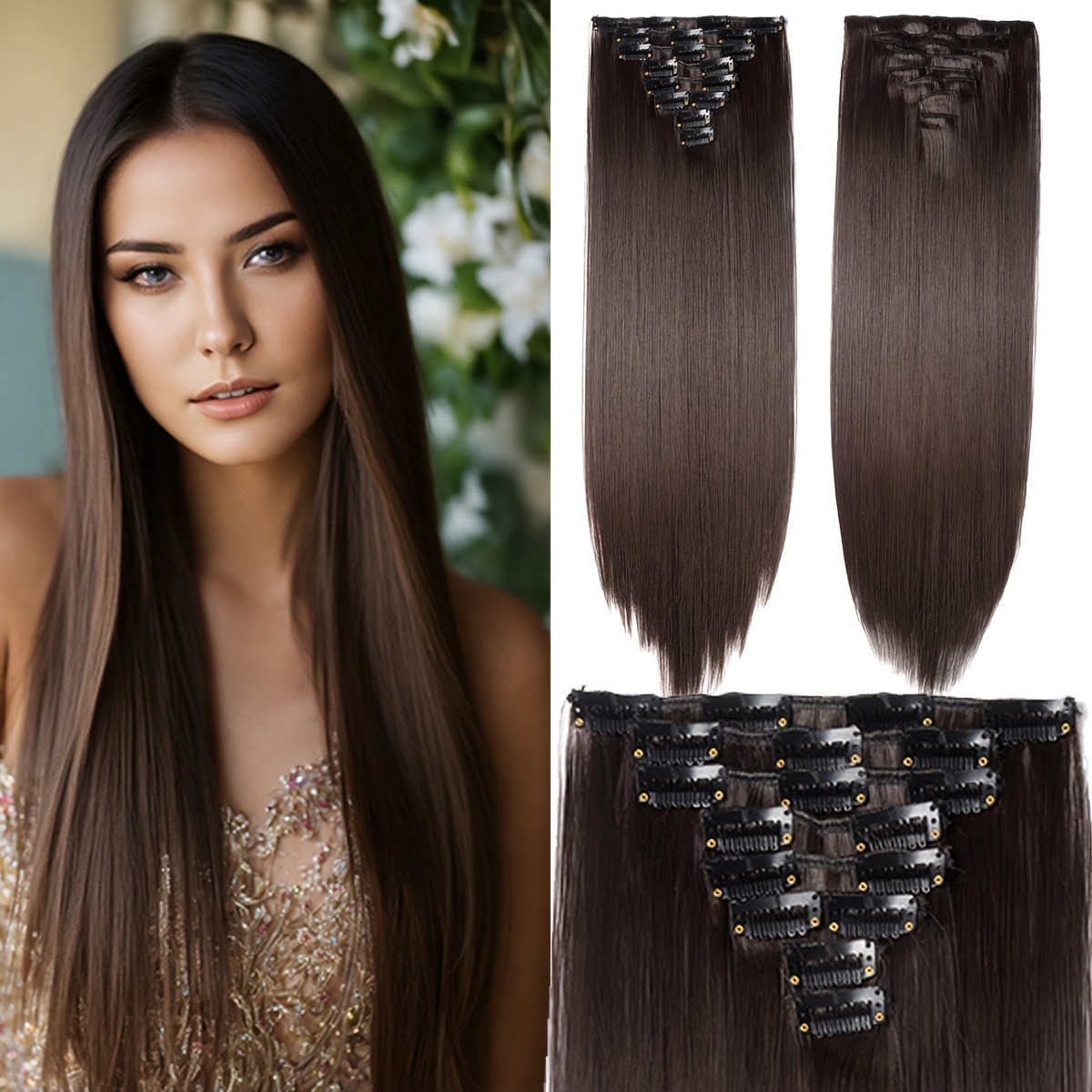   hair hair extensions clip in 8pcs 18 clips synthetic fiber seamless 23 long straight   details 0