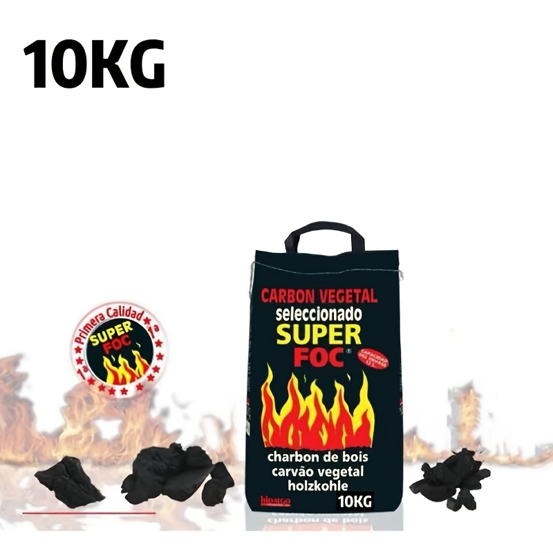 Image of 10000g Charcoal - Outdoor Durable Charcoal, High-quality Charcoal, Long-lasting And Fully , 10kg Suitable For Multi-person Barbecue/ Camping/ Outdoor Parties, Portable Packaging For Easy Handling