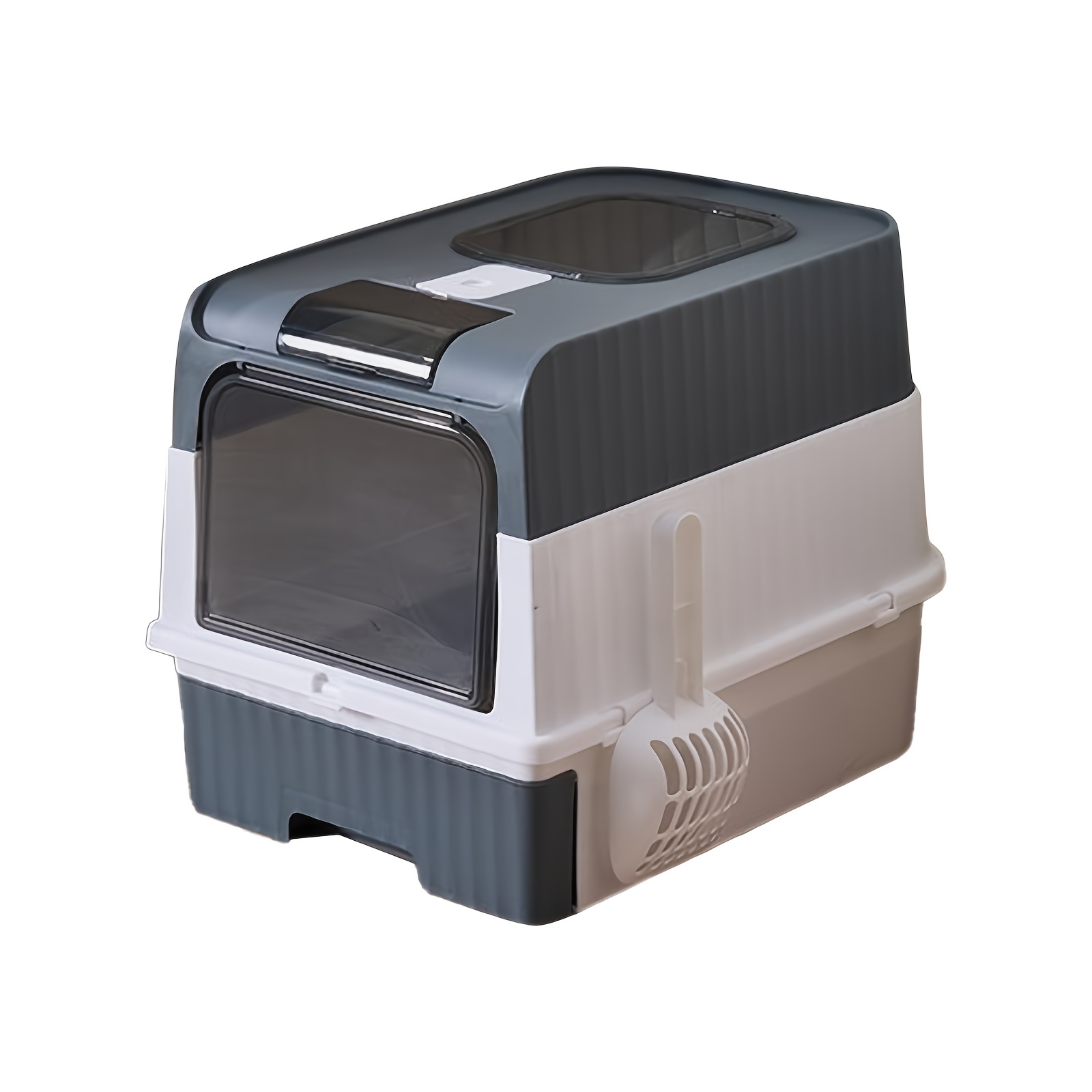 TEMU Xl Large Cat Litter Box Deodorize Self Cleaning Cat Pan Drawer Hooded Cat Tray Grey