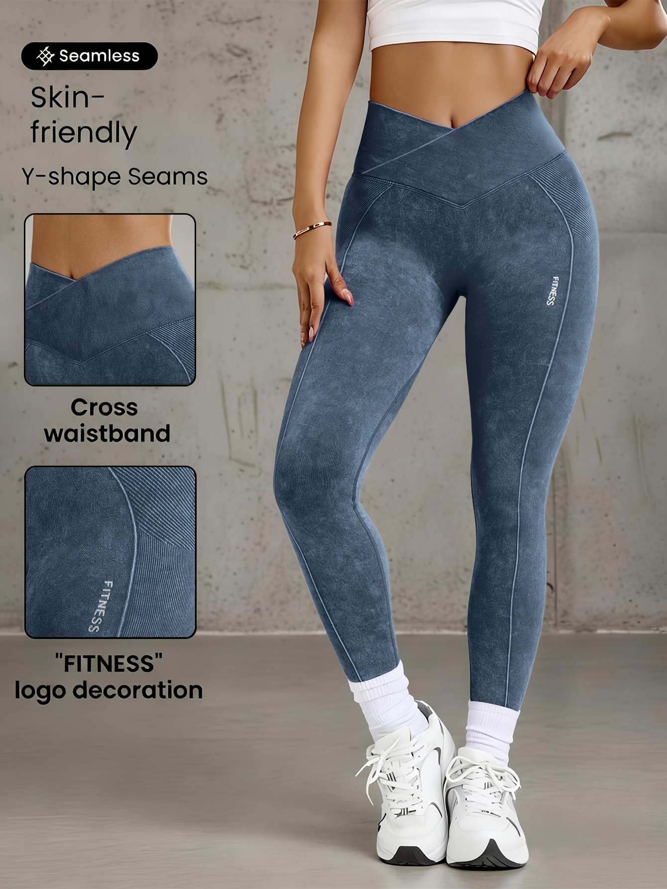 1 pieza Pantalones de yoga sin costuras de cintura alta para mujer que levantan los glúteos, con estampado de letras y estilo de moda para glúteos de melocotón, mallas deportivas de secado rápido y alta elasticidad para correr