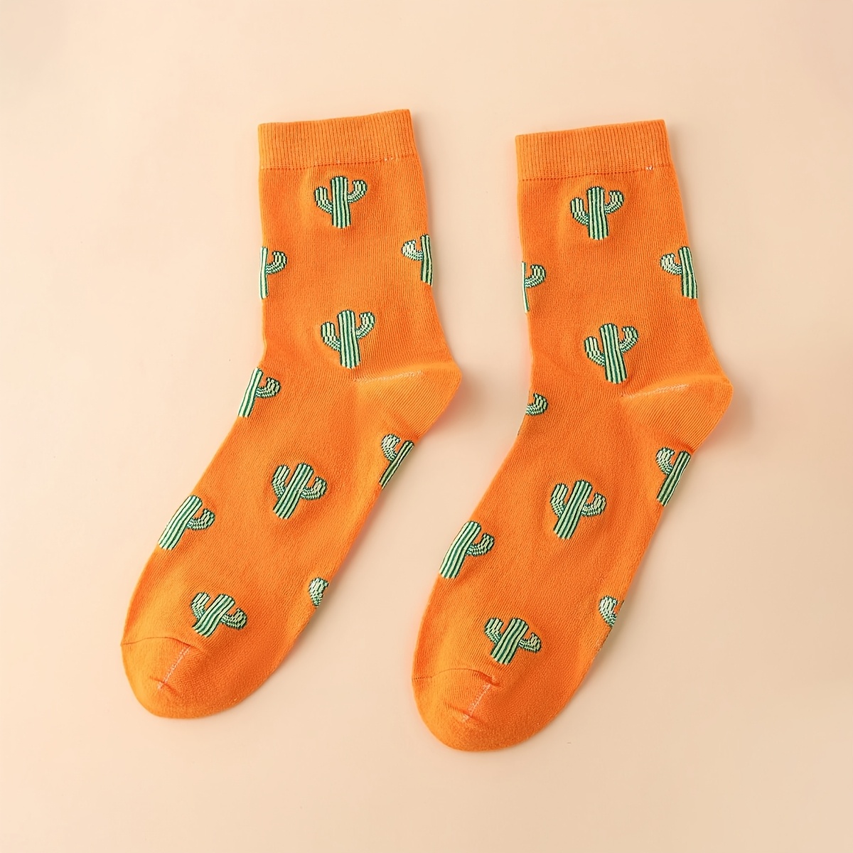 TEMU Men's Socks Cactus Pattern Contrast Color Mid-calf Socks