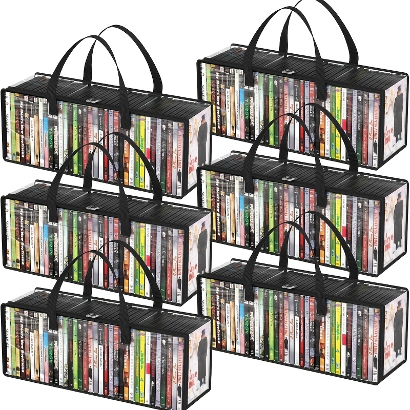TEMU Dvd Storage Bags 6 Pack Dvd Storage Holder Case Clear Pvc Media Holder With Handles For Dvds, Cds, Video Games, Books, Black
