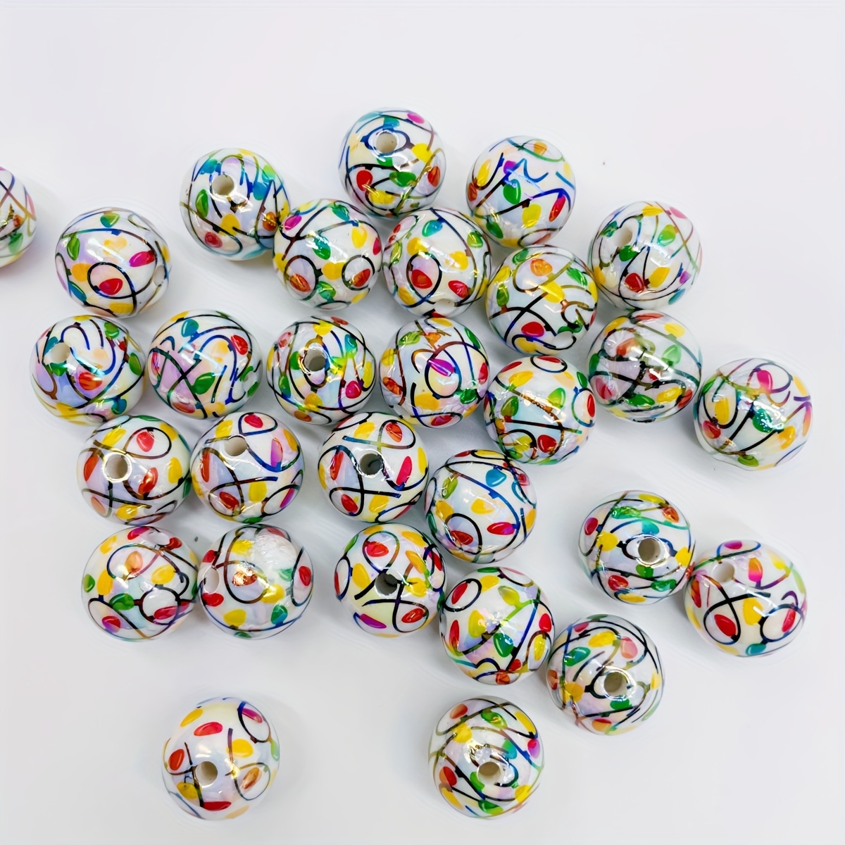 

Acrylic Lantern Beads - 10pcs Printed Loose Bead Set For Jewelry Making, Crafts & Diy Projects