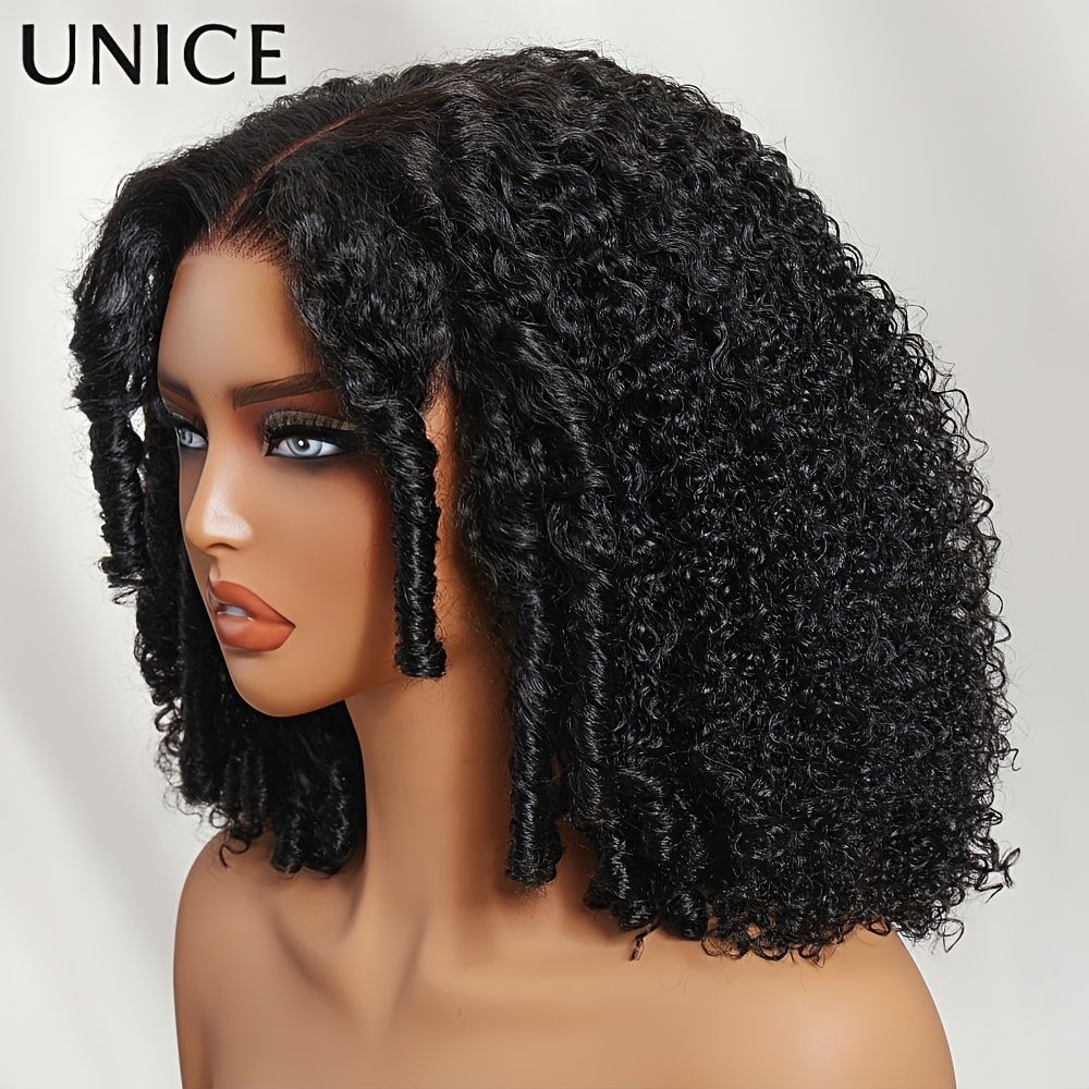 Unice 7x5 Slip Lace Sunset Reddish Brown Afro Wig With Finger Coil Ends, Drawstring, Made From Human Hair, 200% Density