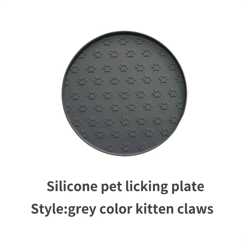 Image of 1pc Pack, In Gray/black, Pet Mat, Dog Leak-proof Feeding Mat With Paw Print Pattern, Round Placemat For Kittens, Slow Feeder Licking Mat
