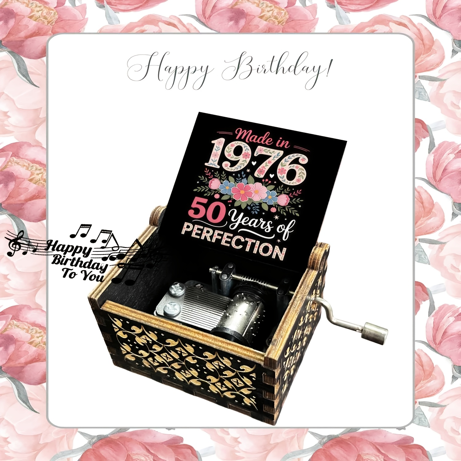 TEMU 1pc Vintage 1976 Wooden Music Box With Hand-cranked Lullaby Mechanism - Wood Suitable For Home Decor, Birthday Gifts For &, Options, Retro