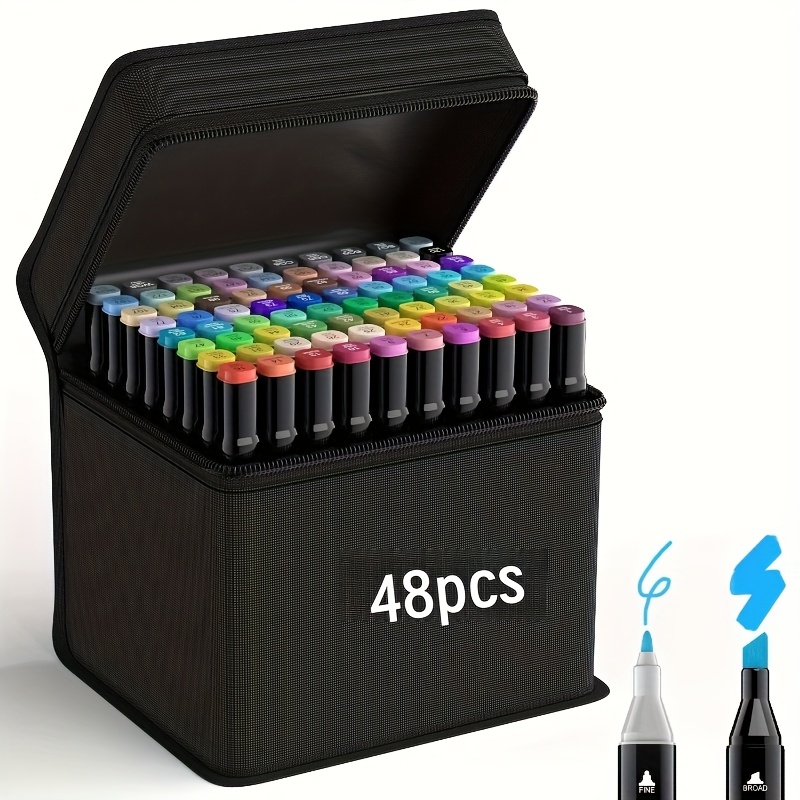 48 color alcohol marker set dual tip markers for permanent sketching vibrant colors oil based ink ideal for artists hobbyists drawing highlighting artist markers vibrant alcohol marker set durable storage case 0