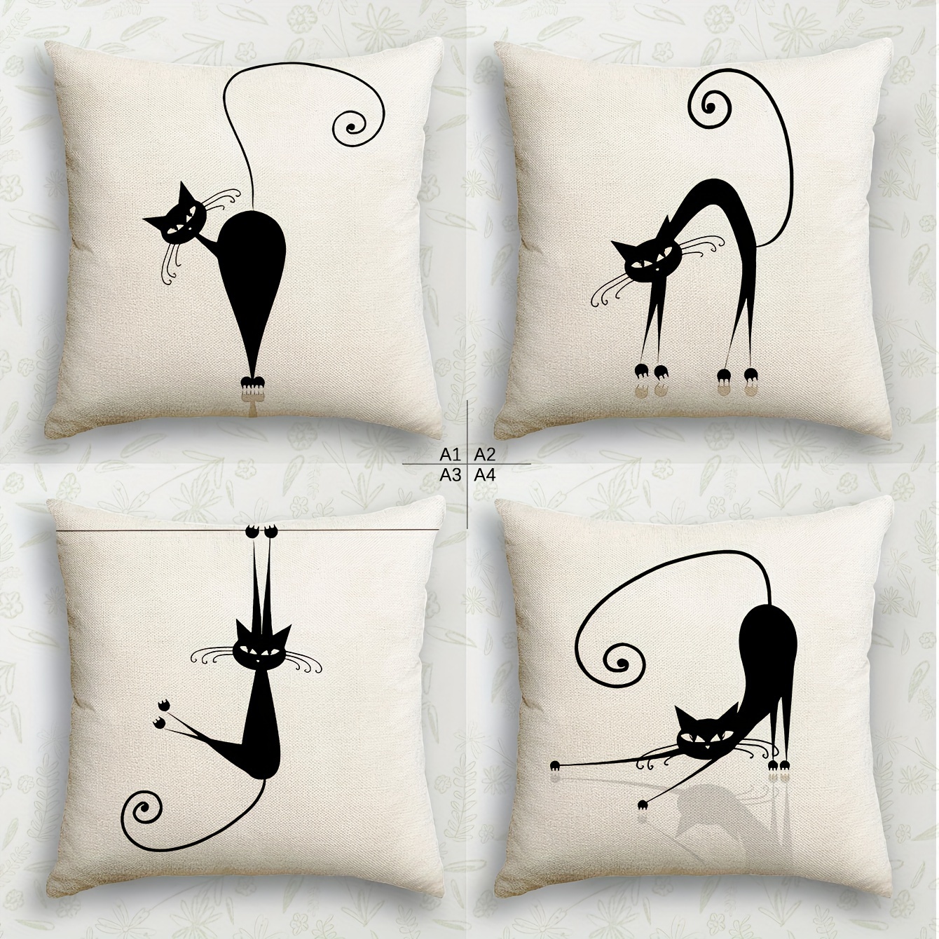 

4pcs, Linen Pillowcase, Cat Pattern Pillowcase, , -sided , 17.7 * 17.7 , 15.7 * 15.7 , Suitable For Sofa, , Bedroom , No