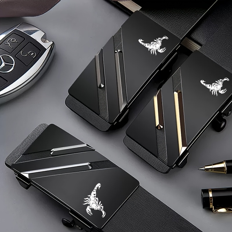 Men's Scorpion Pattern Black Automatic Buckle Belt Set