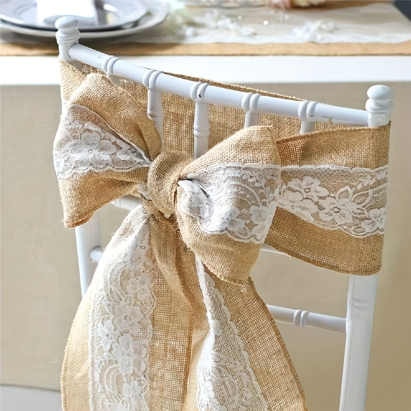 E-shop Elegante Spitzenstuhl-Schärpen für Hochzeiten & Veranstaltungen - -Weißes Jute-Design mit Blumenakzenten, für Partys, Duschen und Feiern,