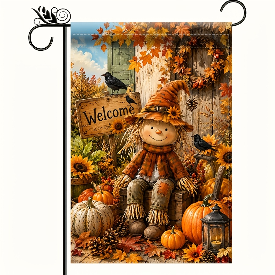 TEMU 2d Flat, 2d-1pc 2d Printing Garden Flag 12*18in Autumn Cute Pumpkin Country Decoration Yellow Durable Double-sided Welcome Flag Courtyard Porch