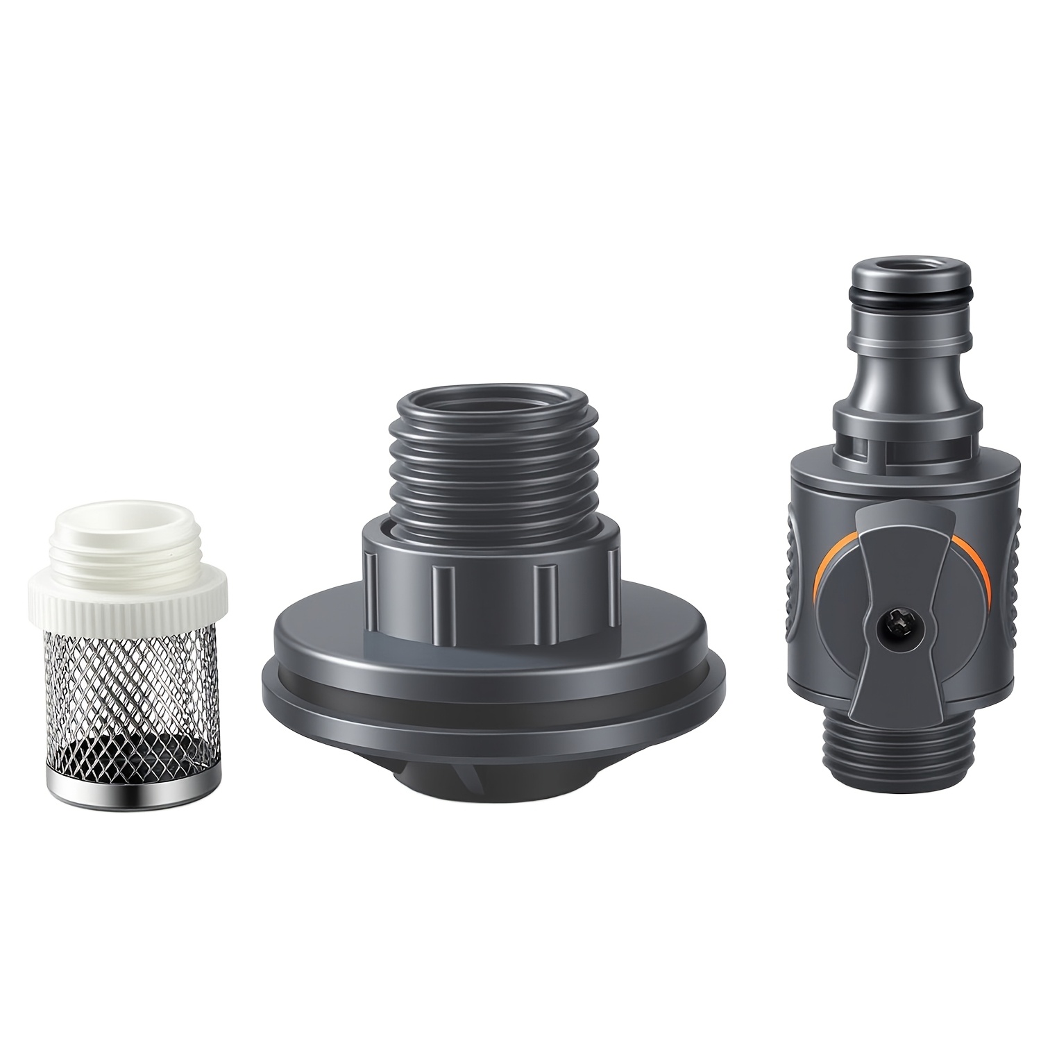 Image of Set Of 3pcs Pvc Durable Water Tank Adapter With Valve And Filter Screen,rainwater Collection Connector Kit, 1/2"- External Thread Connector, Suitable For Irrigation/water Storage Bucket