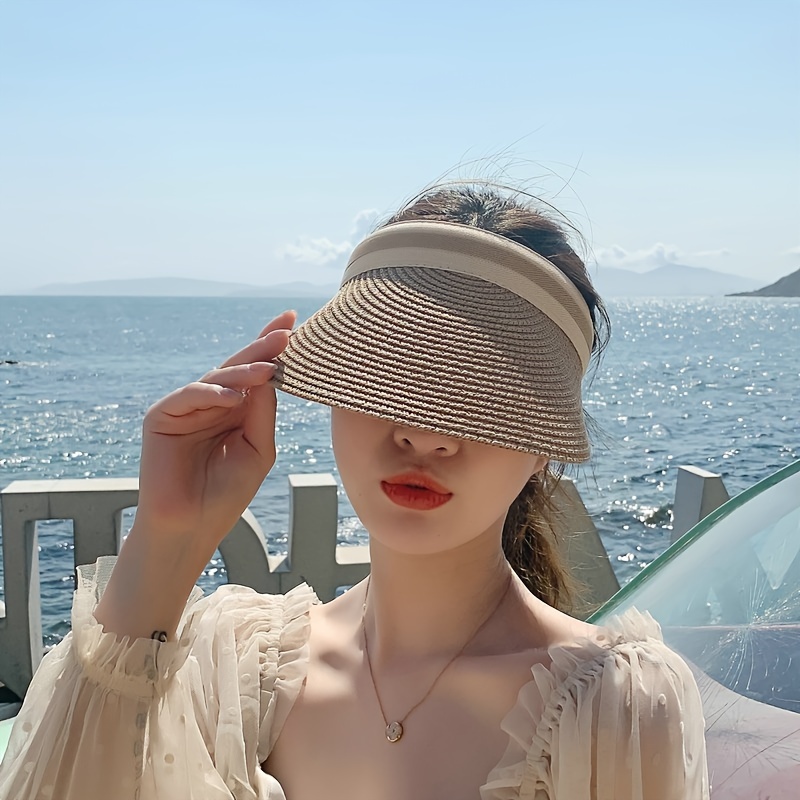 Sun Visor for Women - Wide Brim Roll-up Straw Hat Women Beach