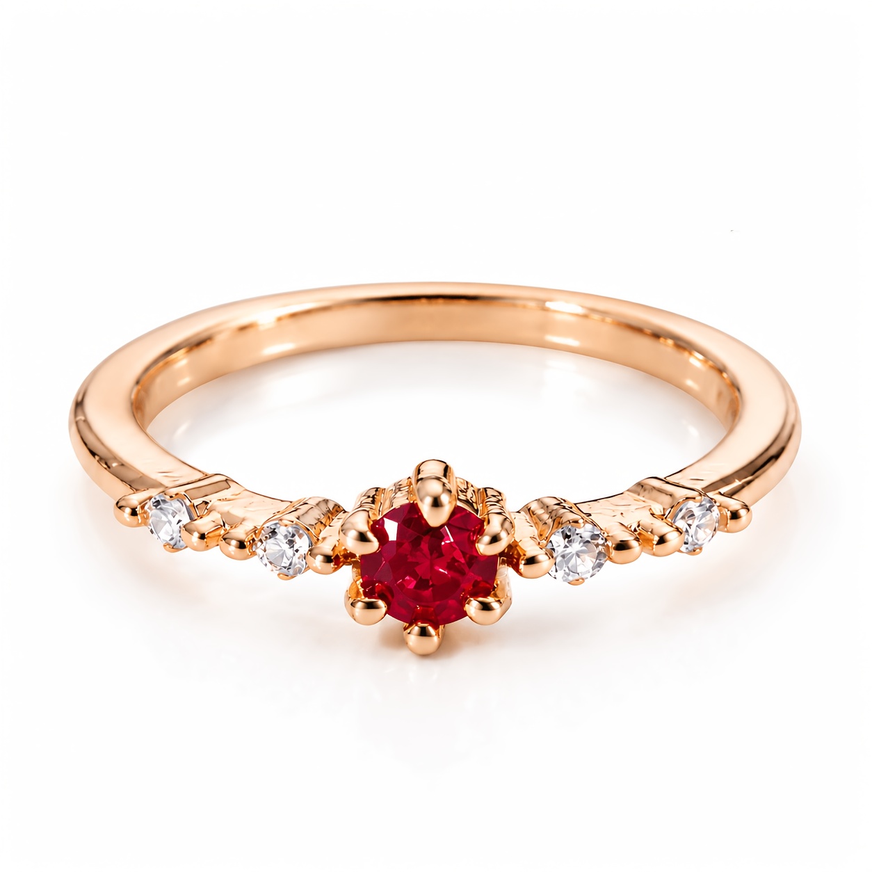 Image of A Red Main Synthetic Zirconia Copper Micro-pave Ring Suitable For Daily And Wedding Wear