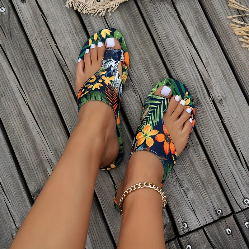 vibrant womens tropical print flat slide sandals stylish open toe casual summer footwear with toe for indoor outdoor use strappy sandals details 3