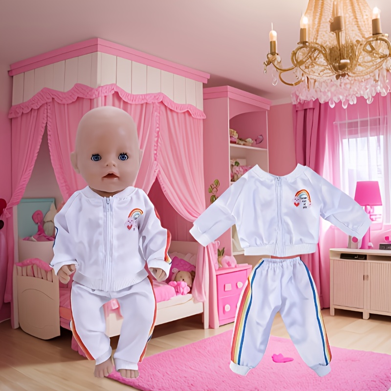 Image of Rainbow White Outfit, Suitable For 14-18 Inch Doll Doll Clothes, White Rainbow Top And Pants, Very Suitable For Day, Christmas, Birthday, Party, Thanksgiving