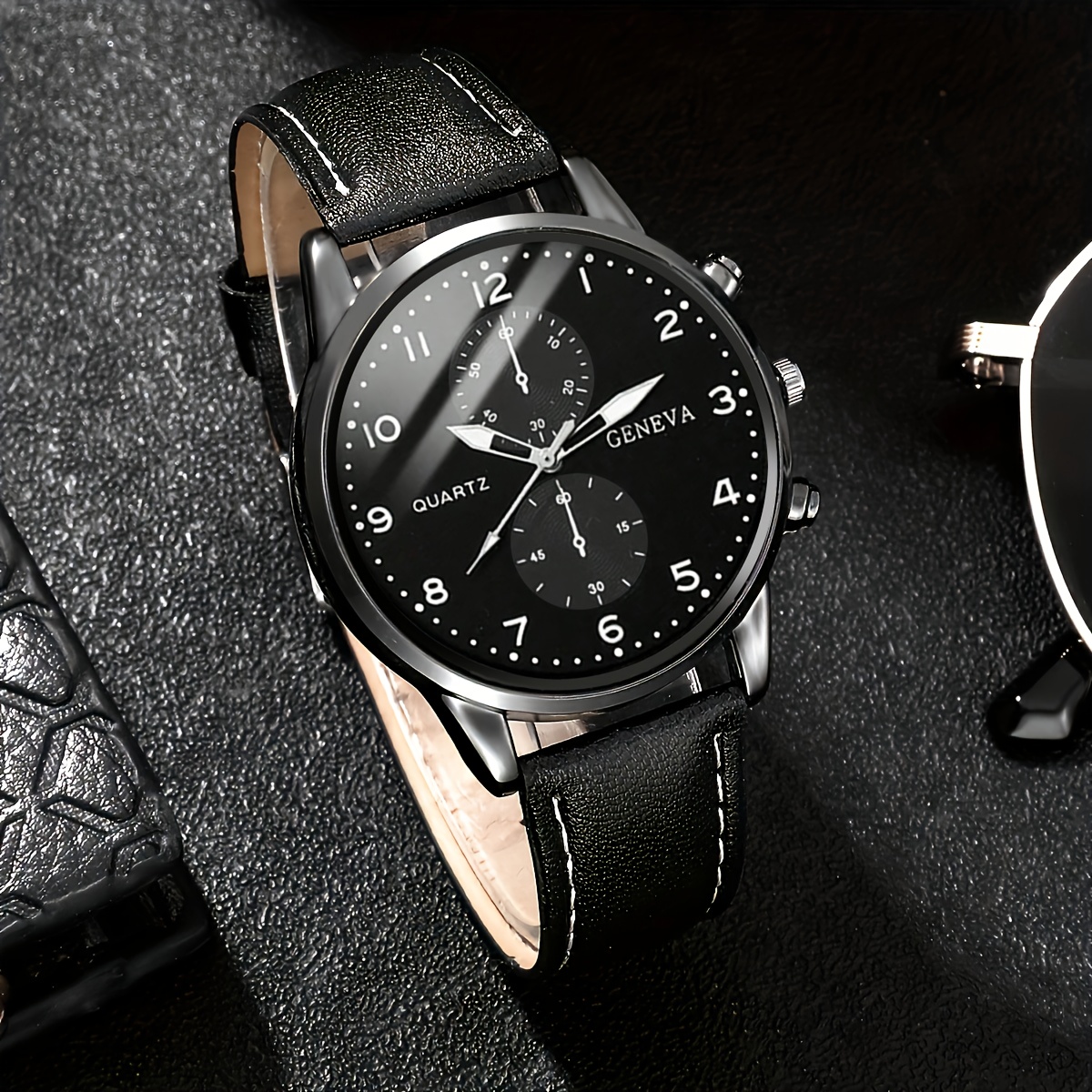 4pcs Men' & Women' Matching Set - PU Strap Quartz Watch with Bracelet, Necklace & Ring - Classic Sporty Style for Daily Wear, Birthday/Graduation Gifts for Him & Her - Affordable Luxury Watch Combo 4pcs