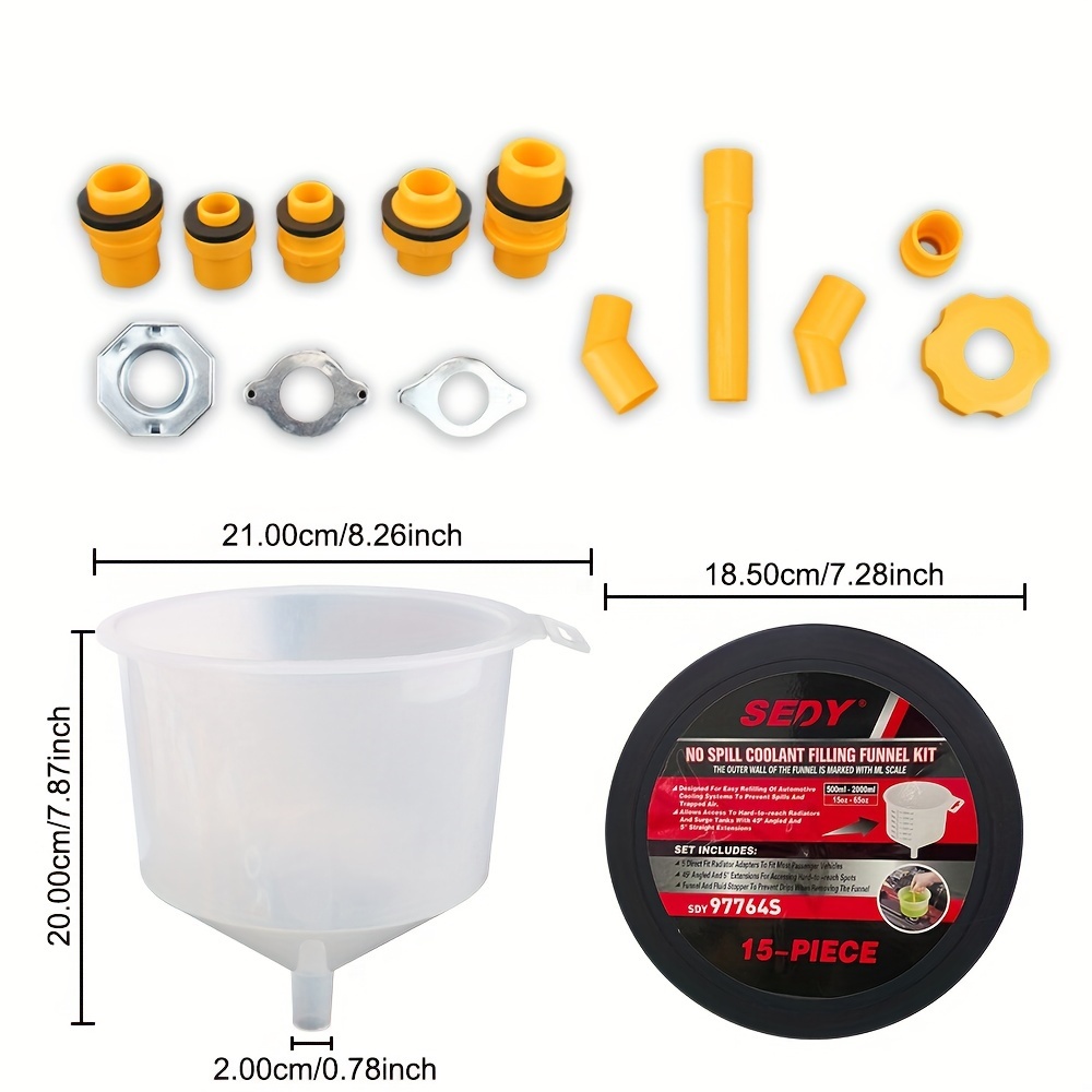 Auto No Spill Coolant Funnel Kit Spill Free Radiator Coolant