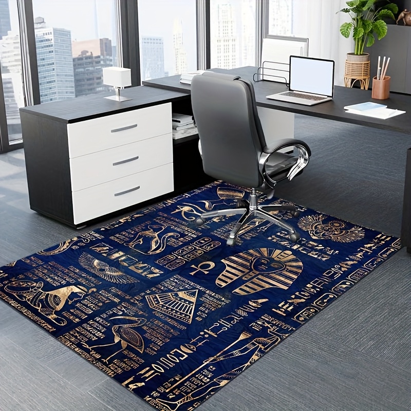 TEMU 1pc Egyptian Symbols Non-slip Area Rug - 800g/mÂ² Polyester Carpet With Golden Hieroglyphic Room, Bedroom, Or Office Decor