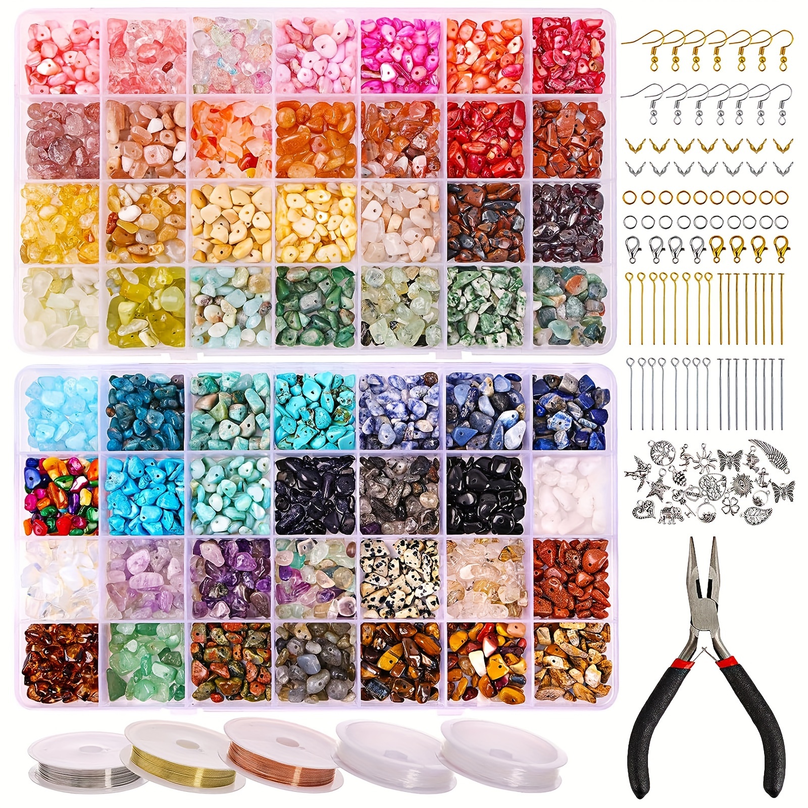 

1800 Pcs 56 Colors Crystal Beads, Ring Making Kit, Gemstone Chip Beads Irregular Stone With Jewelry Making Supplies For Diy Craft Bracelet Necklace Earrings, Craft Gifts