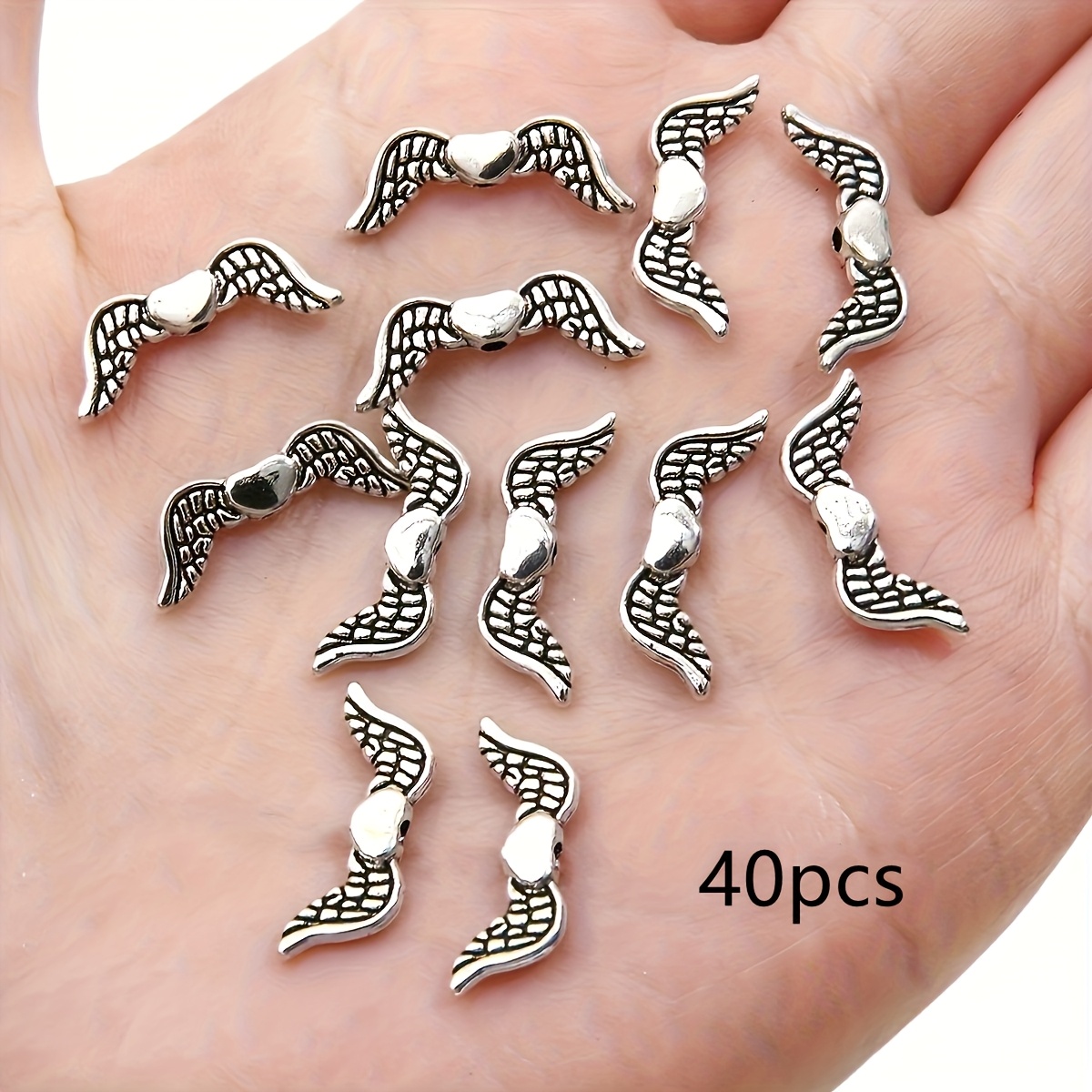Image of 40pcs Heart Wing Small Hole Bead Charms Pendants Spacer Beads Bohemian Jewelry Accessories Diy Handmade Earrings Necklace Jewelry Findings 20x7mm