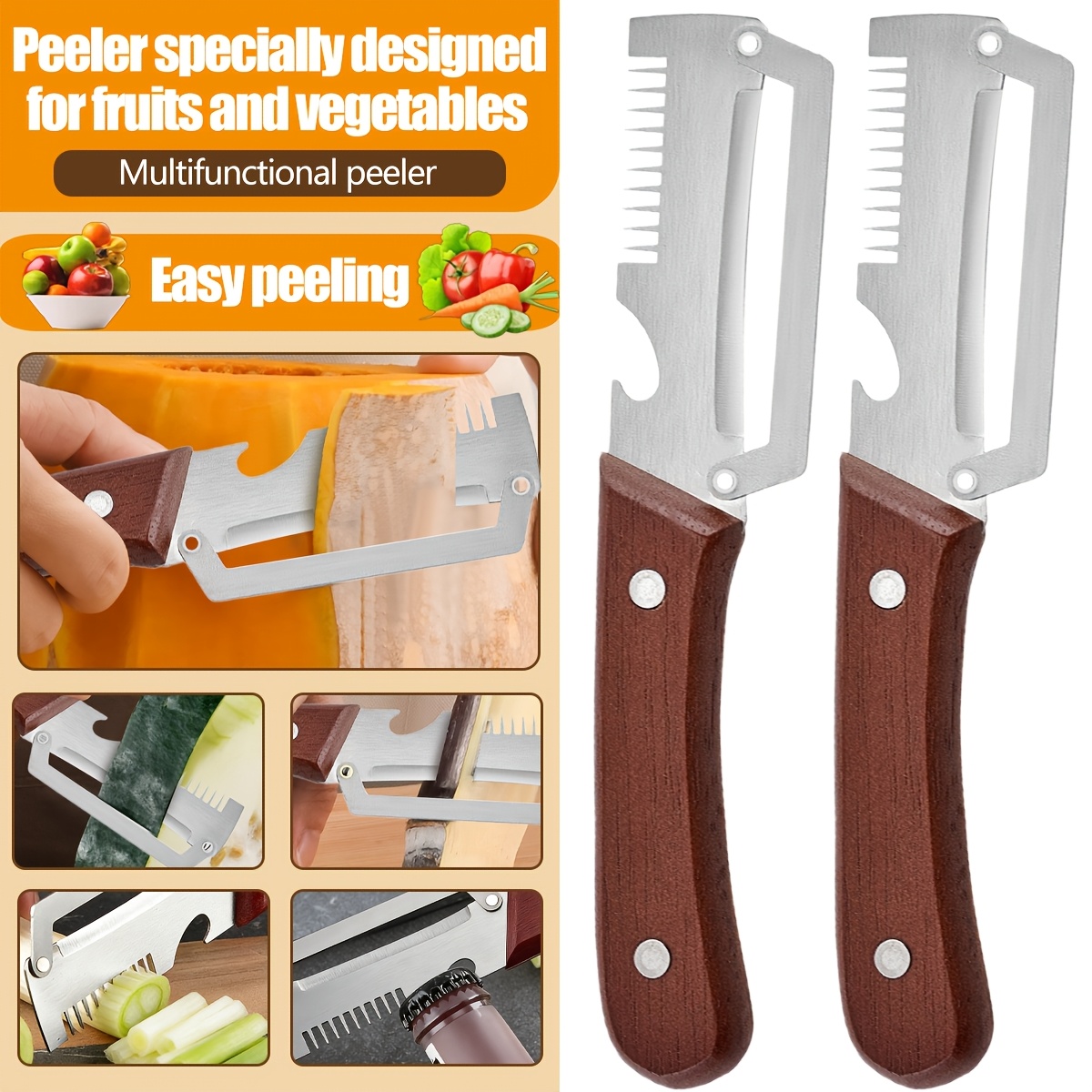 2pcs stainless steel multifunctional vegetable peeler and bottle opener labor saving and convenient kitchen tool with ergonomic handle suitable for pumpkin carrot   tool home and professional use