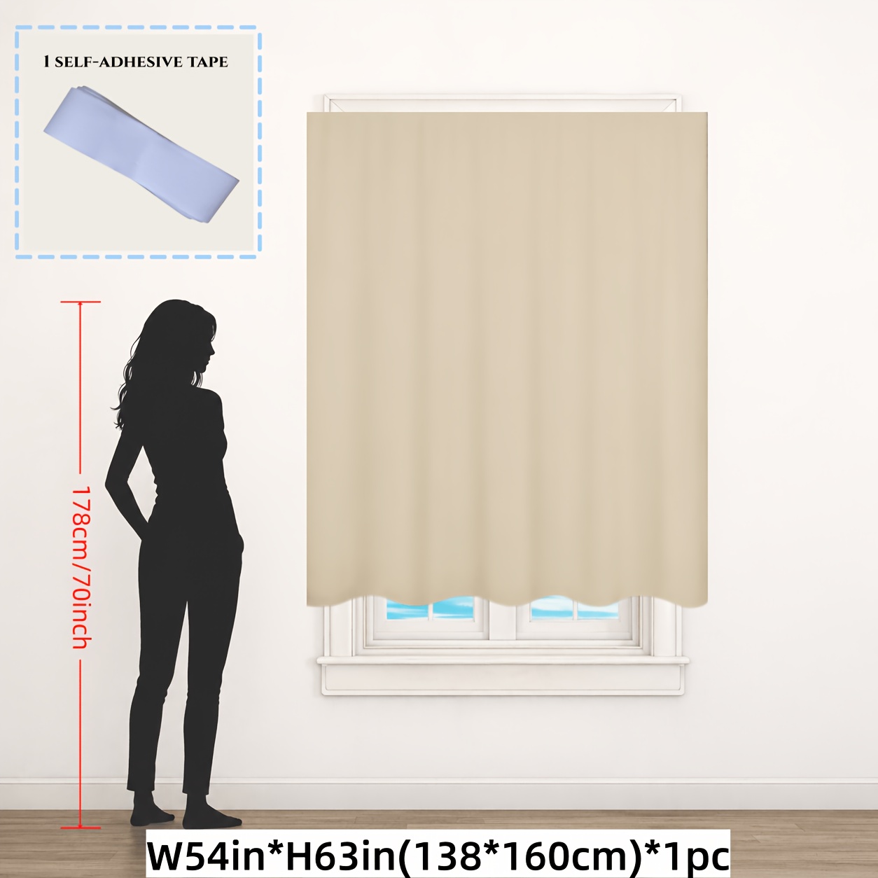 TEMU 100% Blackout Curtains, No Drill Magic Tape Stick-on Window Curtain, Thermal Insulated Room Darkening For Bedroom, Portable &