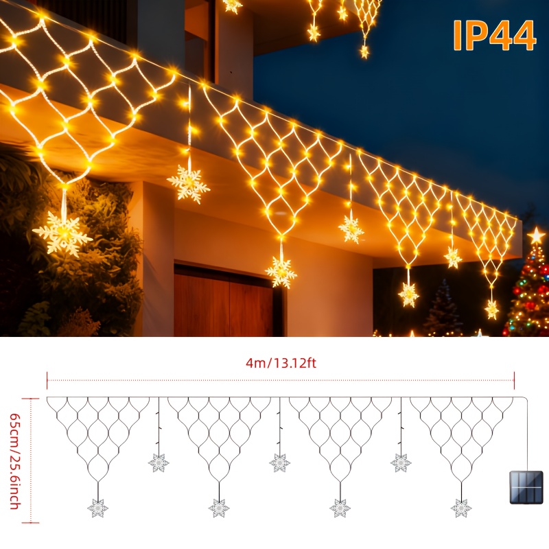 TEMU Amill Solar-powered Outdoor Smart Led String Lights With Snowflake Pendants & Dimmable Lighting - Suitable For Christmas, Wall-mountable Lights