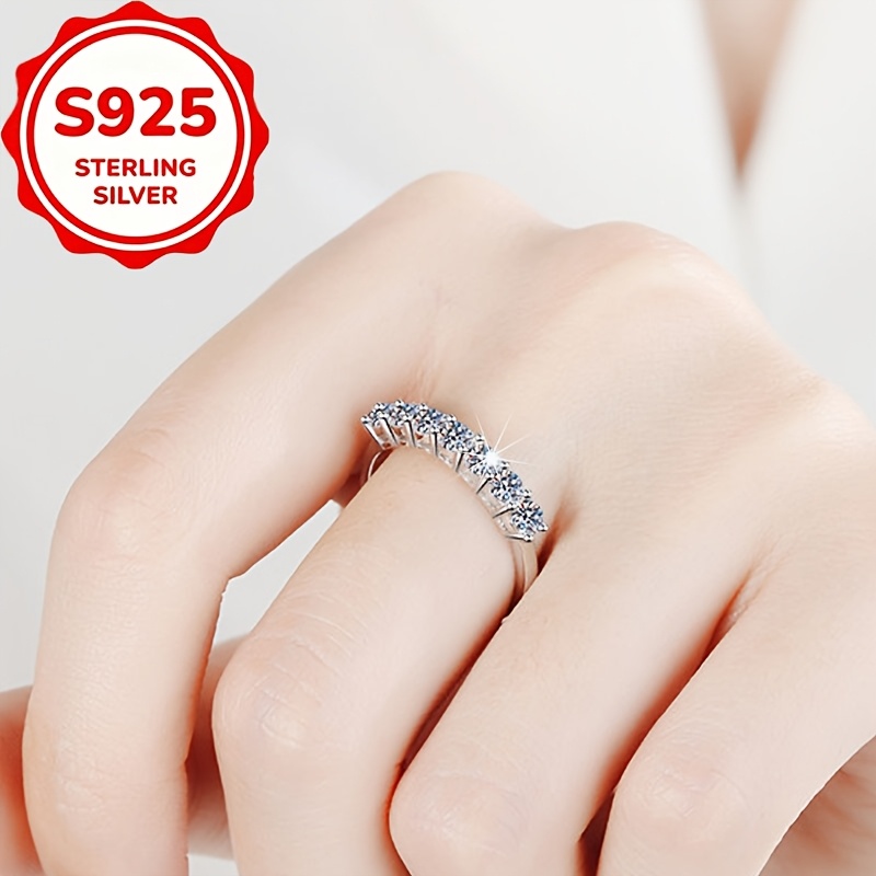 Women's S925 Silver Seven-Star Row Zirconia Stacking Ring, Gift for Her