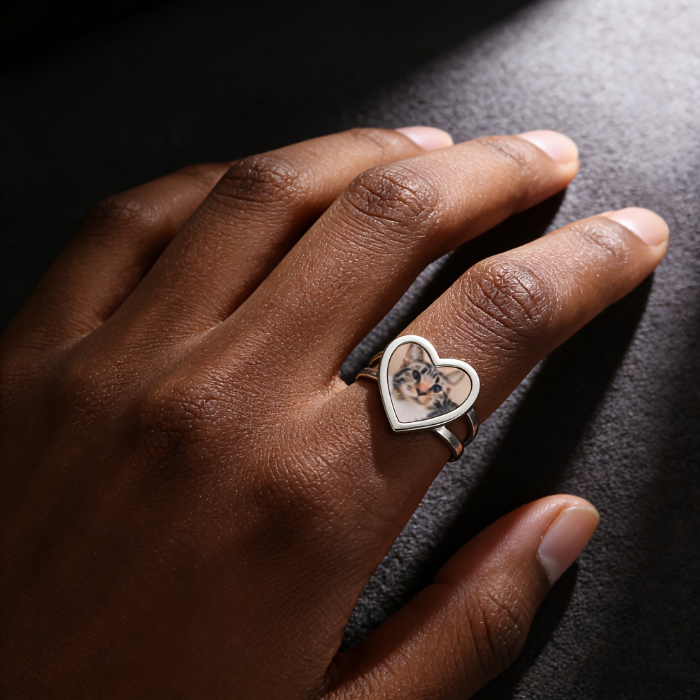 TEMU Anillo Dorado Personalizado con Foto, Elegante Anillo con Foto de Mascota de , Anillo con Foto Familiar, Anillo de Boda con Foto de Pareja,