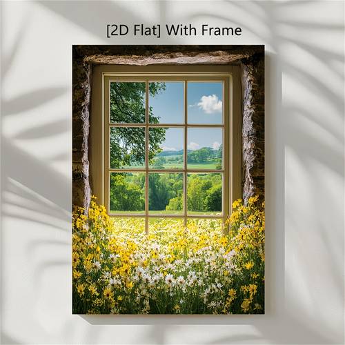 2D Flat, 1pc Modern Minimalist Window Wall - Suitable for Living Room Decor, Frame with Yellow Scene, Panel for Decoration, Installation, 2D Flat