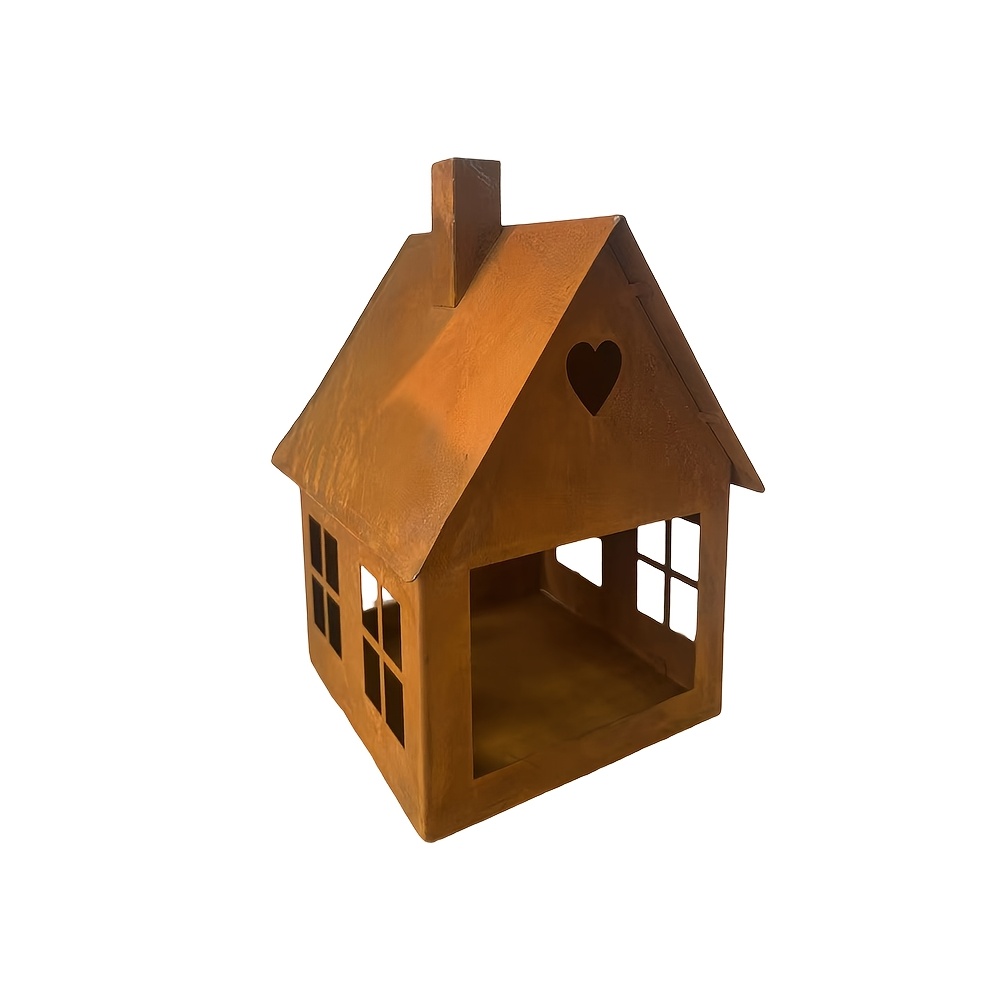 E-shop rostige Schmiedeeisen-Hauslaterne, rostfarbenes Vogelhaus-, dekorative Metalllaterne Teelampe, Gartendekoration, Kerzenhaus, Herbstdekoration,