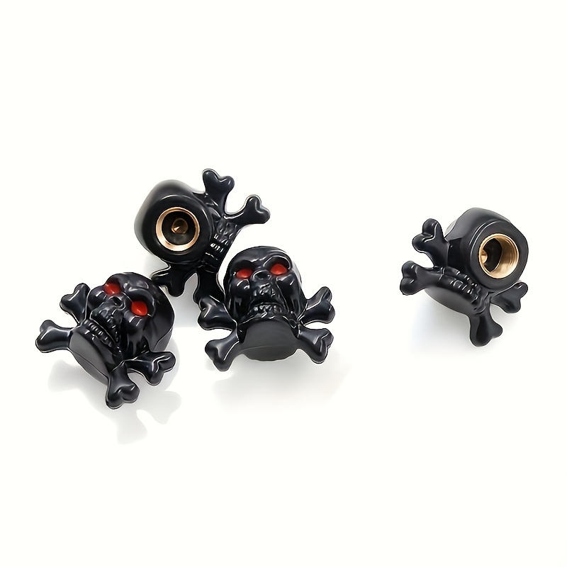 TEMU Ensemble de 4 bouchons de valve crâne noir pour pneus de voiture, avec une universelle pour les couvercles et les noyaux de valve