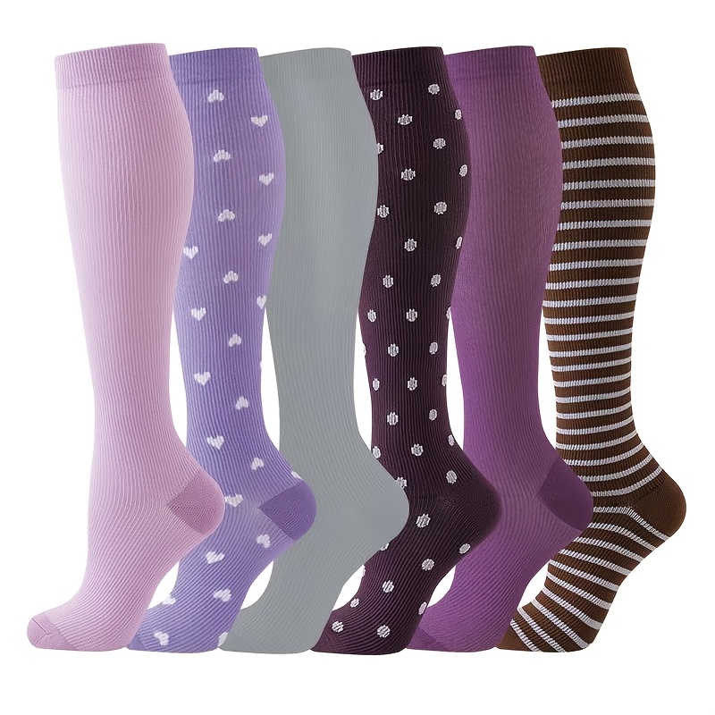 TEMU 6 Pairs Nurse Compression Socks Stocking Compression Socks Knee-length Nurse Compression Calf Socks High Elastic Knee-high Compression Socks For
