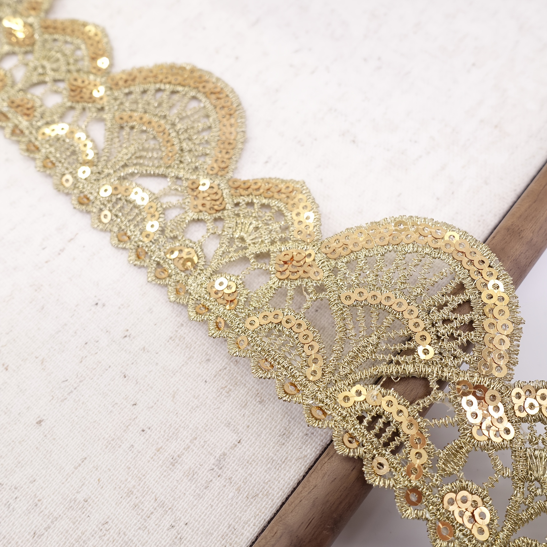 TEMU 5cm -shaped Sequin Trim, Heavy-work Hollow-out Beaded Sequin Lace - For Home Decoration - Suitable For Sewing Crafts, Clothing, Christmas And