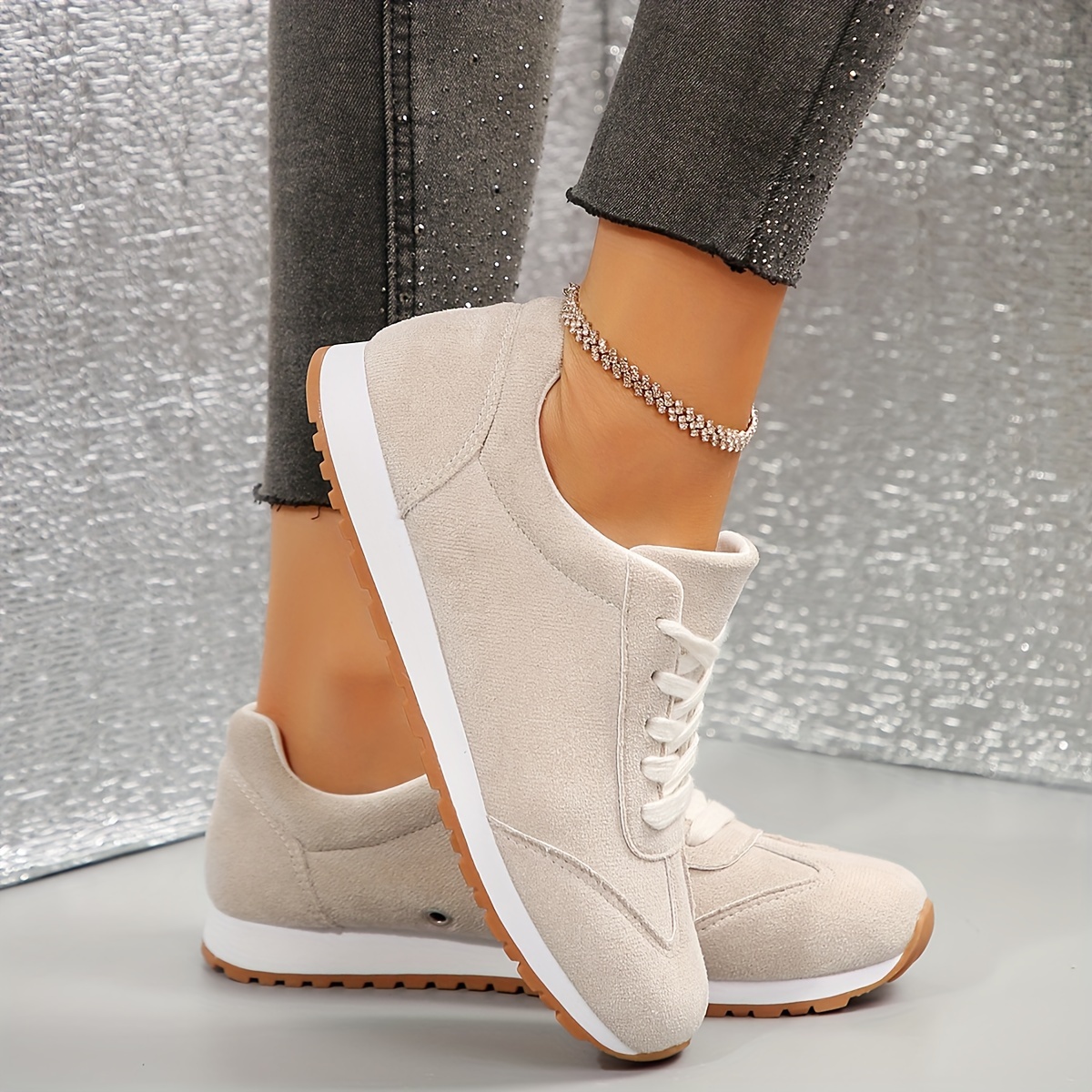 damesmode sneakers in   & beige - comfortabel, lichtgewicht, ademend, veterschoenen met zachte stoffen bovenkant en tpr  , beige fluweel, beige fluweel, mode, ademend, casual sportschoenen 6