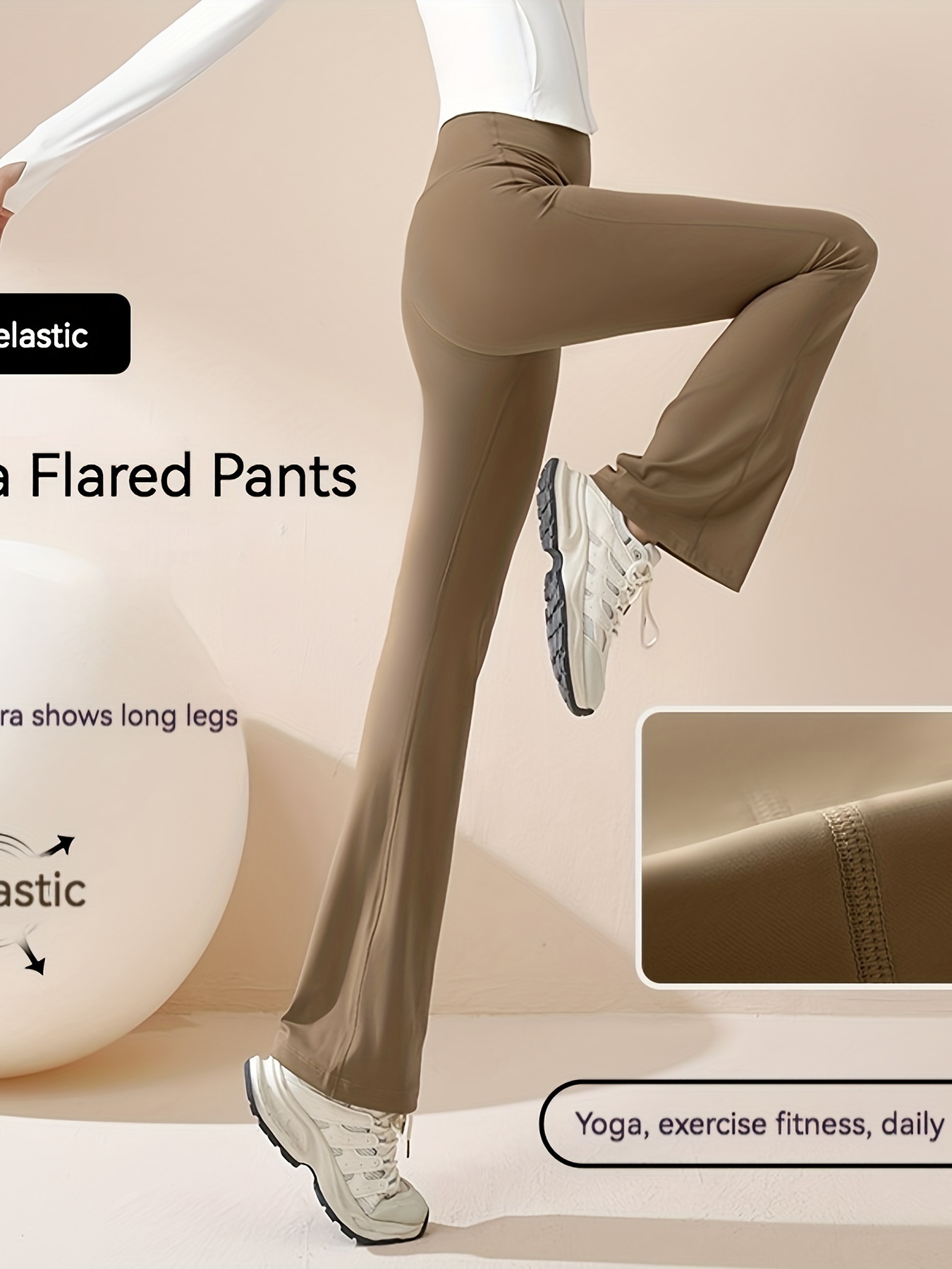 Y2k Solid Elastic Flare Leggings High Waist Wide Leg Yoga - Temu