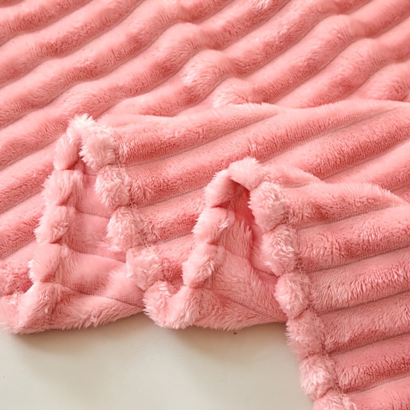 TEMU 1pc, Solid Color Striped Blanket, Multifunctional Blanket, Wavy Pattern Plush Blanket, Pink, Machine Washable, Multiple Sizes -