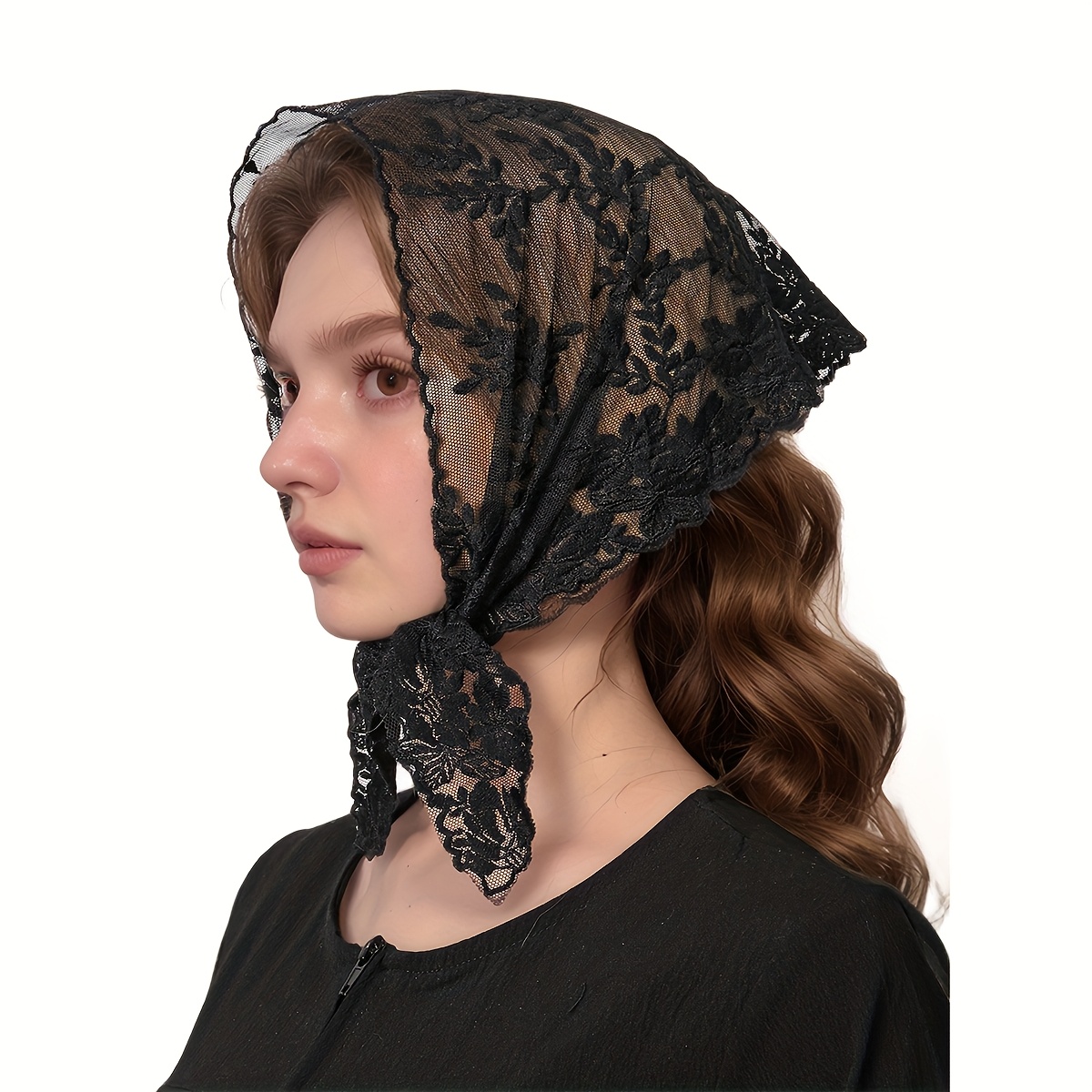 Church Lace Hair Scarf Triangle Lace Mantilla Veil, Cotton Head