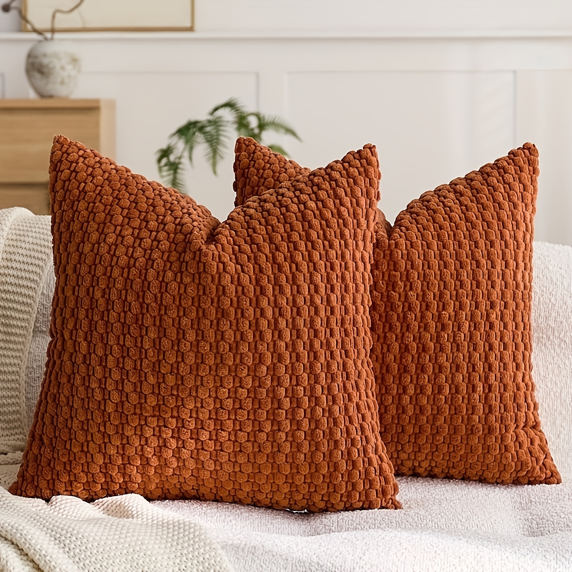 TEMU 2pcs, Boho Fall Corduroy Throw Pillow Covers, Soft Modern Decorative Cushion Covers For Couch Sofa Room, 16in X 16in, 18in X 18in, 20in X 20in,