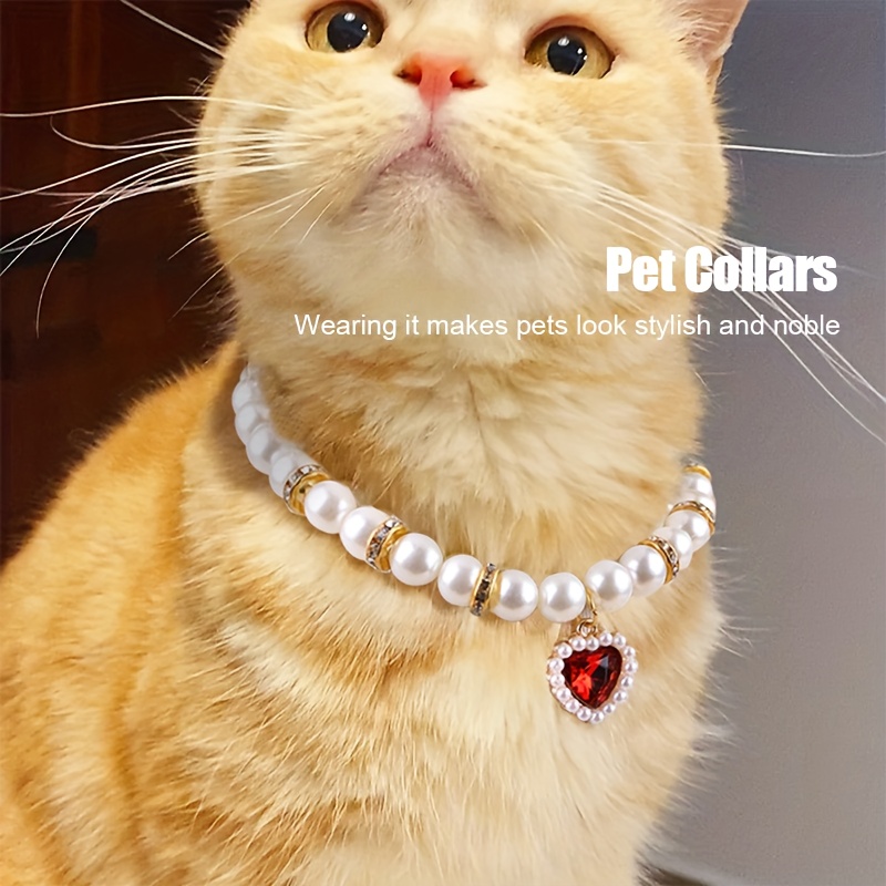 pet pearl necklace abs pearl pet collar heart shaped pendant necklace for cats and dogs fashionable pet additions Product details 0