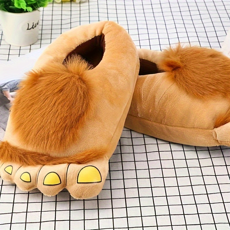 

Animal Print Plush Slippers, Large Toe Design, Shoes, Winter , Hand Washable, Fabric Upper/inner/sole/insole, Novelty Footwear For Home & Party Outfits