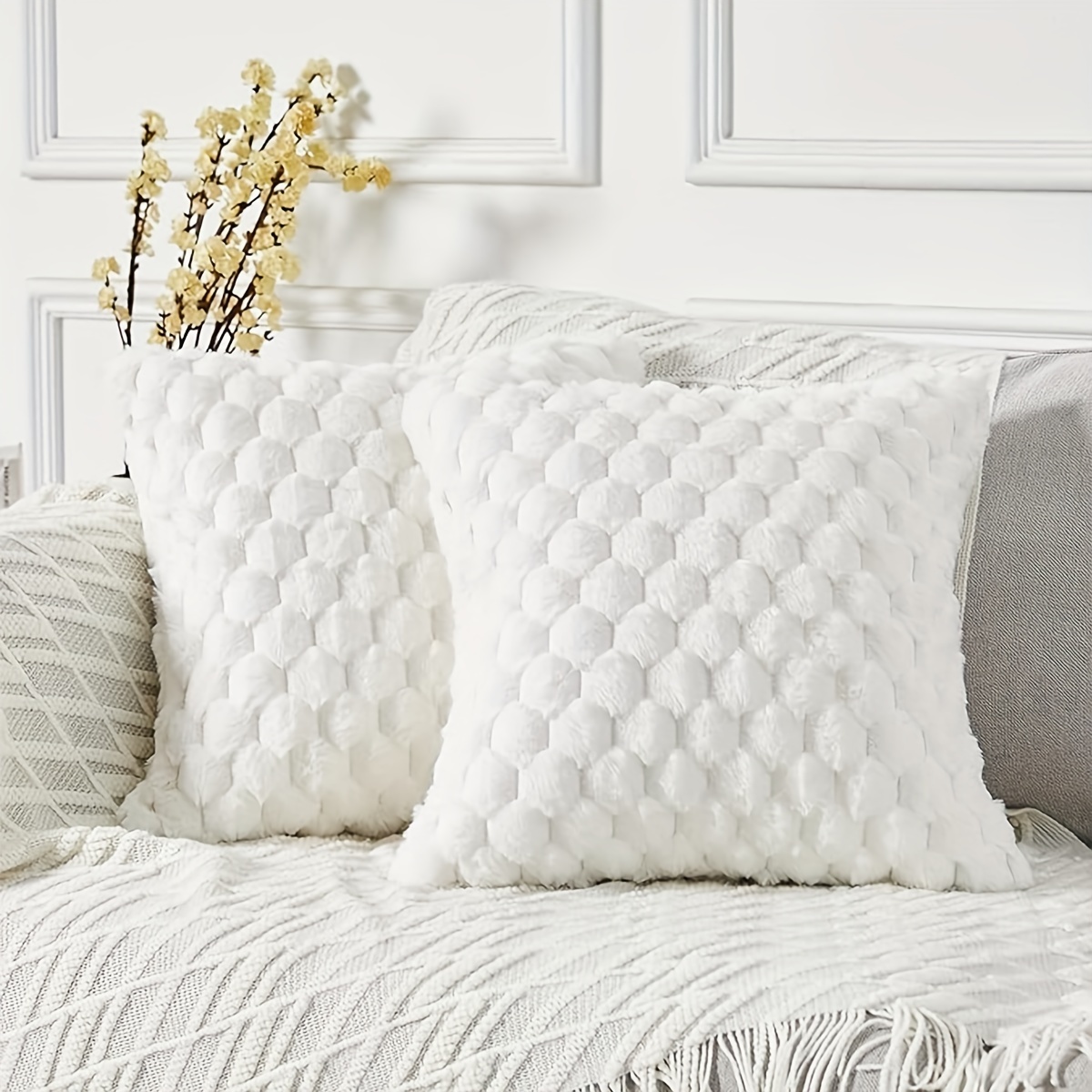 

Ensemble De 2 Housses De Coussin En Peluche Blanc Lait Avec Motif Ananas Et Losange Pour Automne/Hiver - Style Contemporain, Lavable En Machine, Fermeture Éclair, Décoration Maison