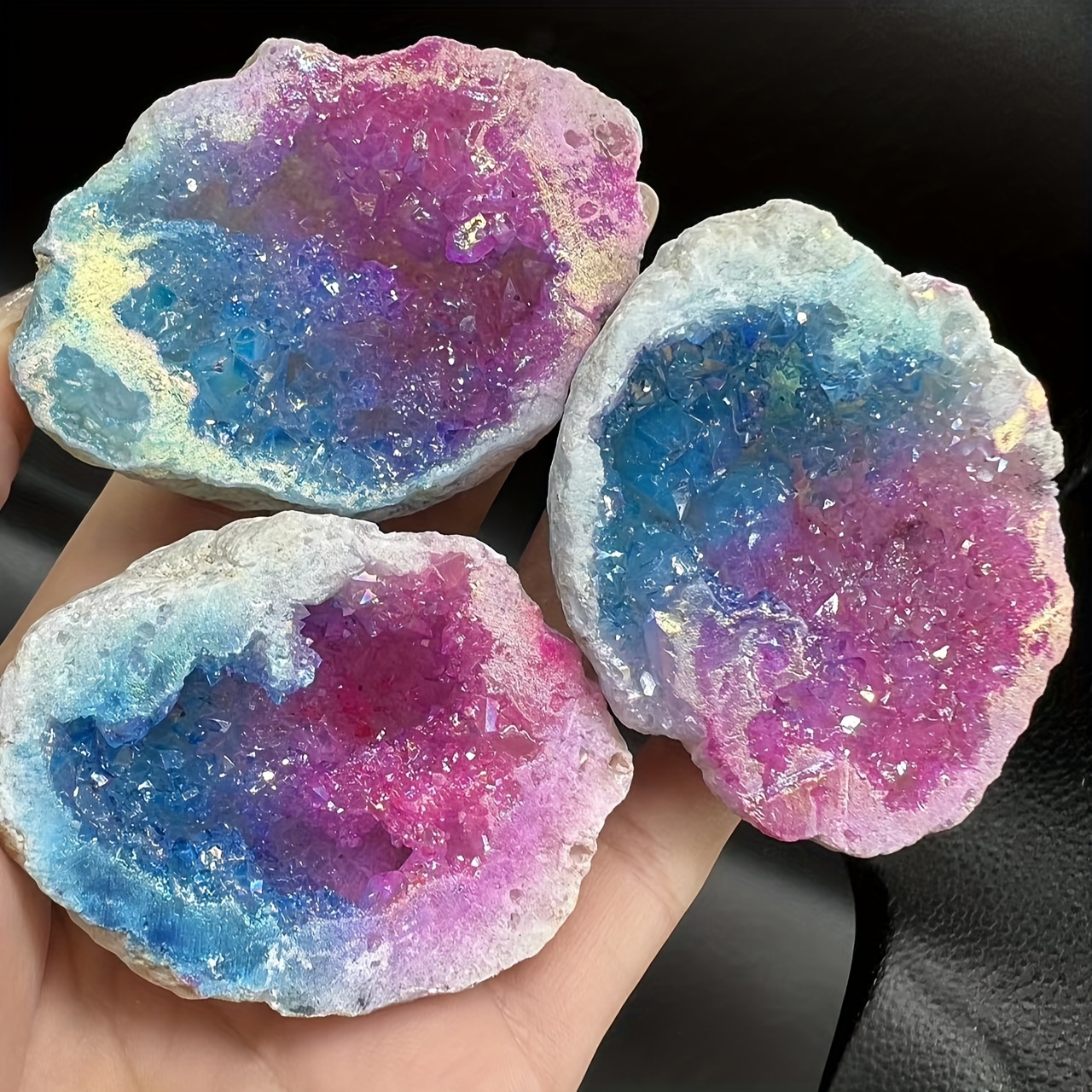 

1pack Electroplated Natural Agate Crystal Geodes, Stunning Home Decors, Ideal Gift For Friends, Multicolored Large Crystal Earth Display