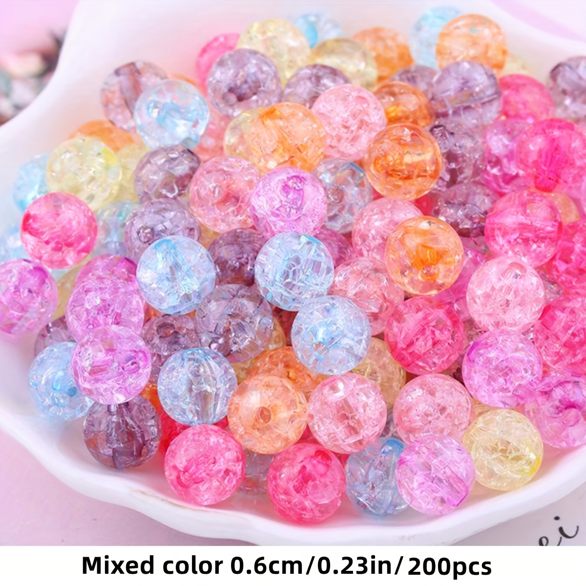 Image of 200pcs/100pcs 6mm/8mm Pink, Mixed Color, Colorful Acrylic , Used For Bracelet Accessories