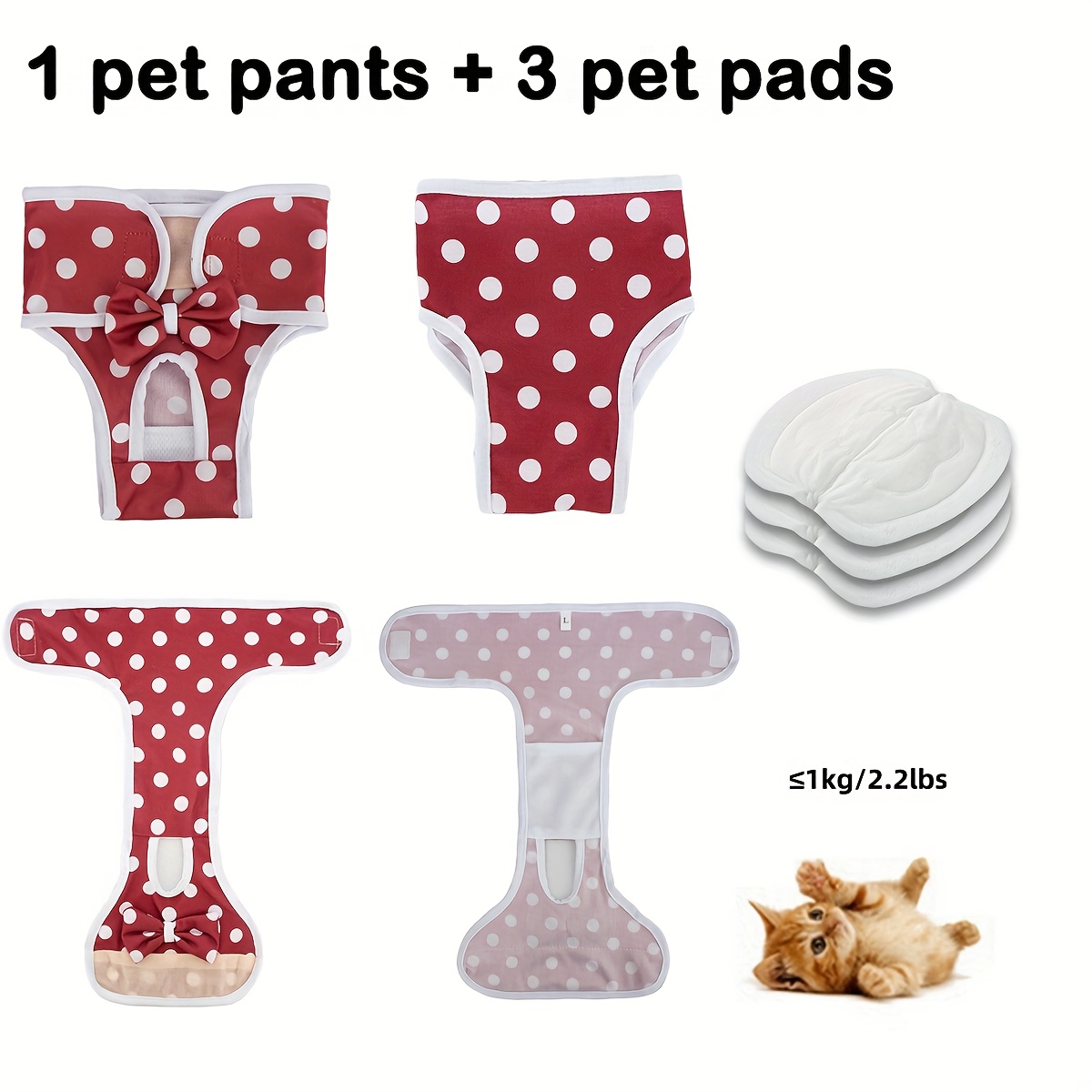 TEMU 4 pièces Culottes Rouges pour Chien en , Culottes Réutilisables pour Chien avec 3 Couches pour Animaux, Taille Ajustable, Sous-vêtements en